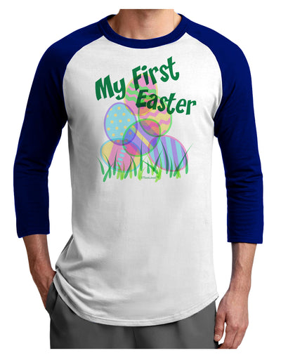 My First Easter Gel Look Print Adult Raglan Shirt-Raglan Shirt-TooLoud-White-Royal-X-Small-Davson Sales