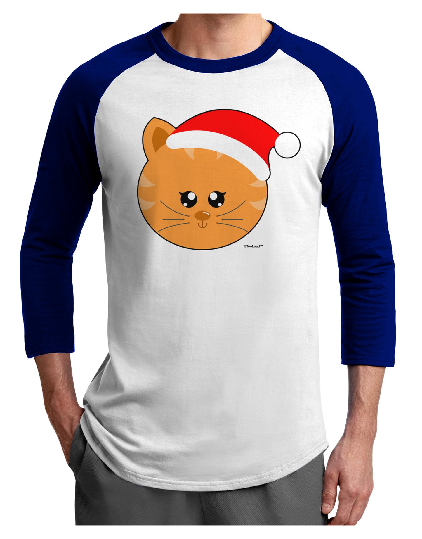 Cute Christmas Cat Santa Hat Adult Raglan Shirt-TooLoud-White-Royal-X-Small-Davson Sales