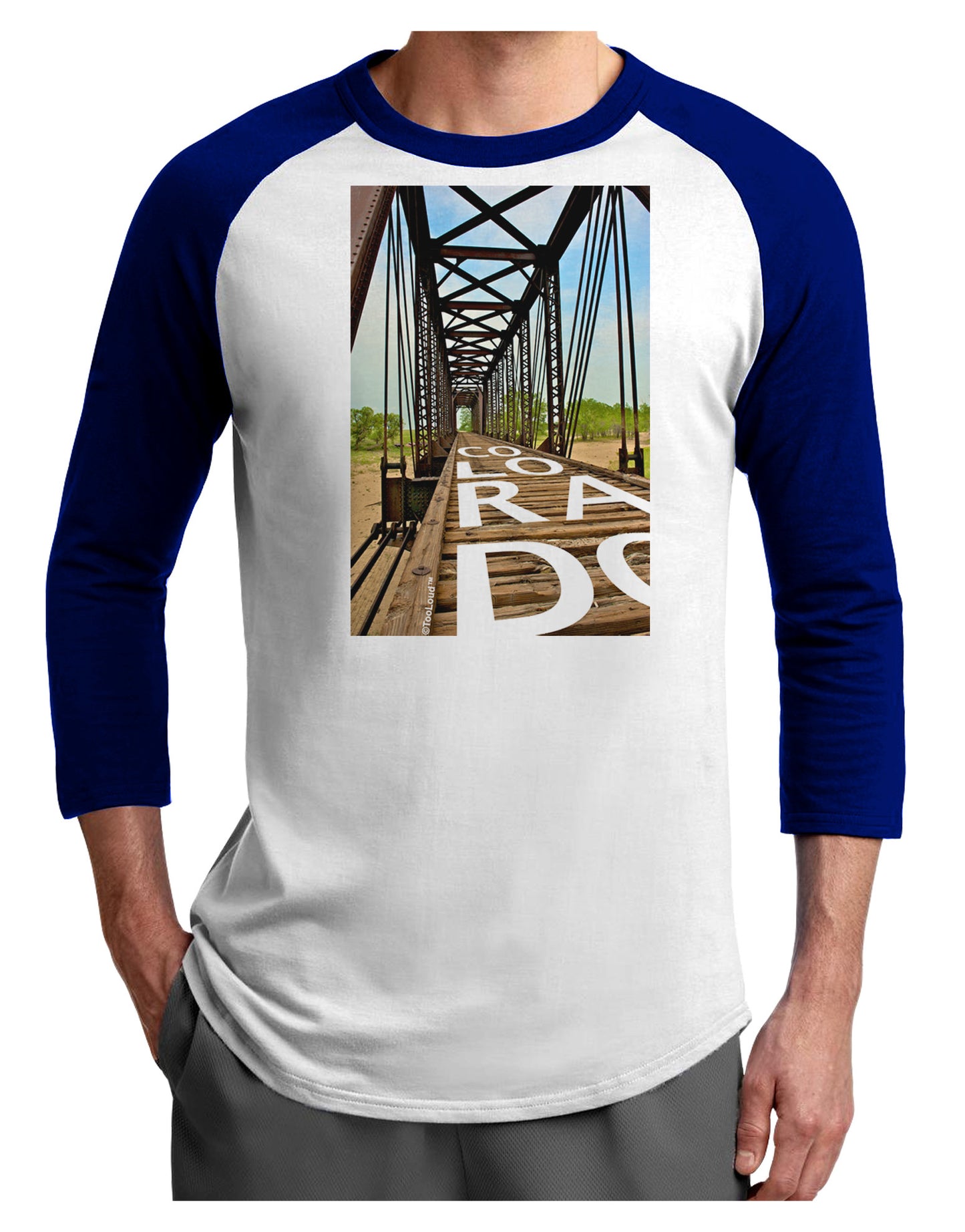 Colorado Bridge Text Adult Raglan Shirt-TooLoud-White-Royal-X-Small-Davson Sales