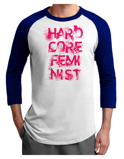 Hardcore Feminist - Pink Adult Raglan Shirt-TooLoud-White-Royal-X-Small-Davson Sales