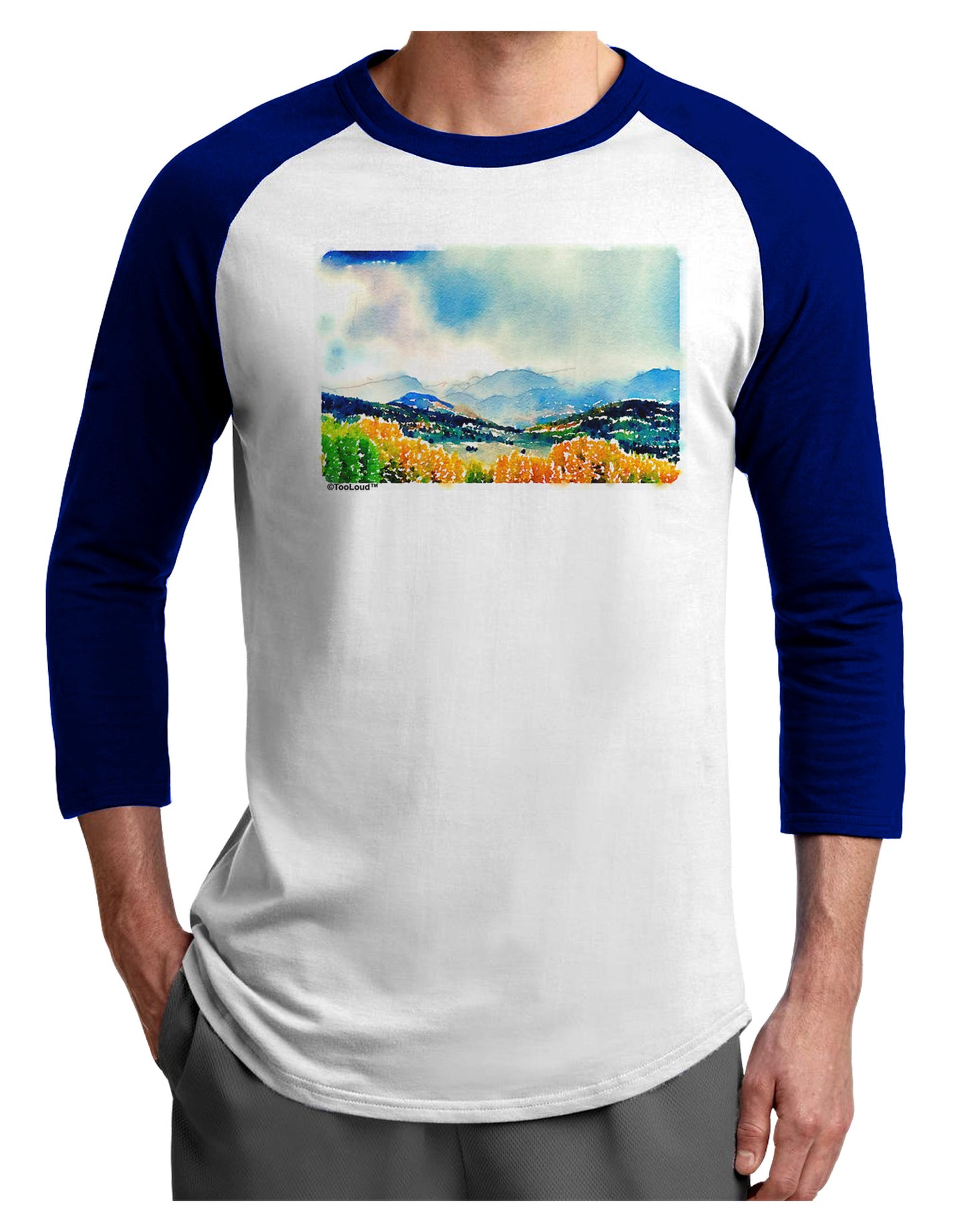 Colorado Mountain Scene Adult Raglan Shirt-TooLoud-White-Royal-X-Small-Davson Sales