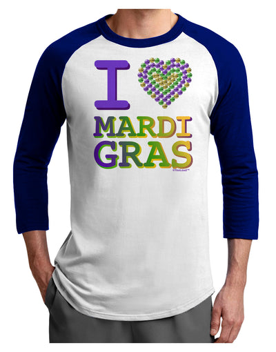 I Love Heart Mardi Gras Adult Raglan Shirt-Raglan Shirt-TooLoud-White-Royal-X-Small-Davson Sales