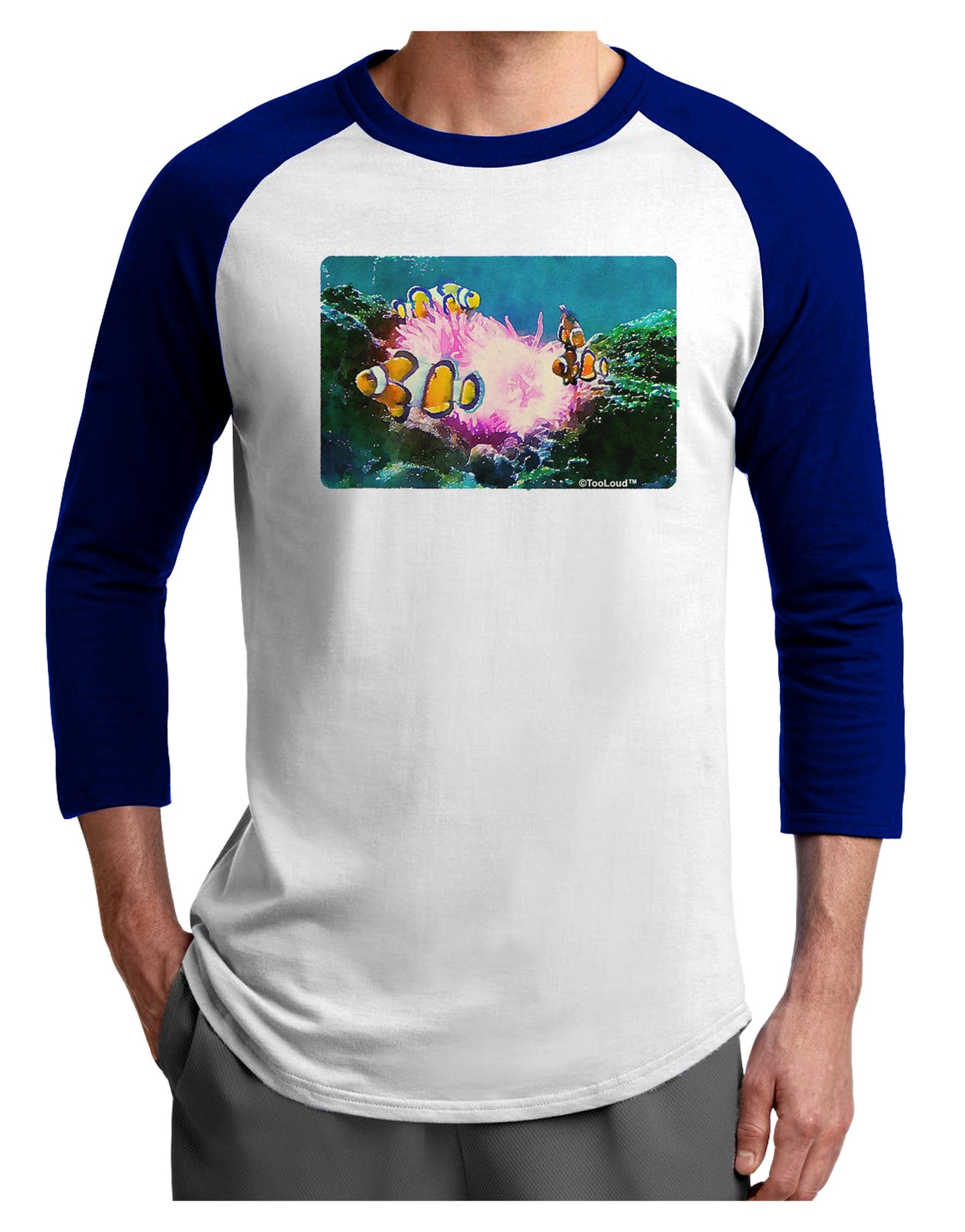 Clownfish Watercolor Adult Raglan Shirt-TooLoud-White-Royal-X-Small-Davson Sales