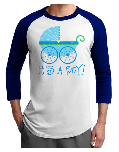 It's a Boy - Baby Boy Carriage Adult Raglan Shirt-TooLoud-White-Royal-X-Small-Davson Sales