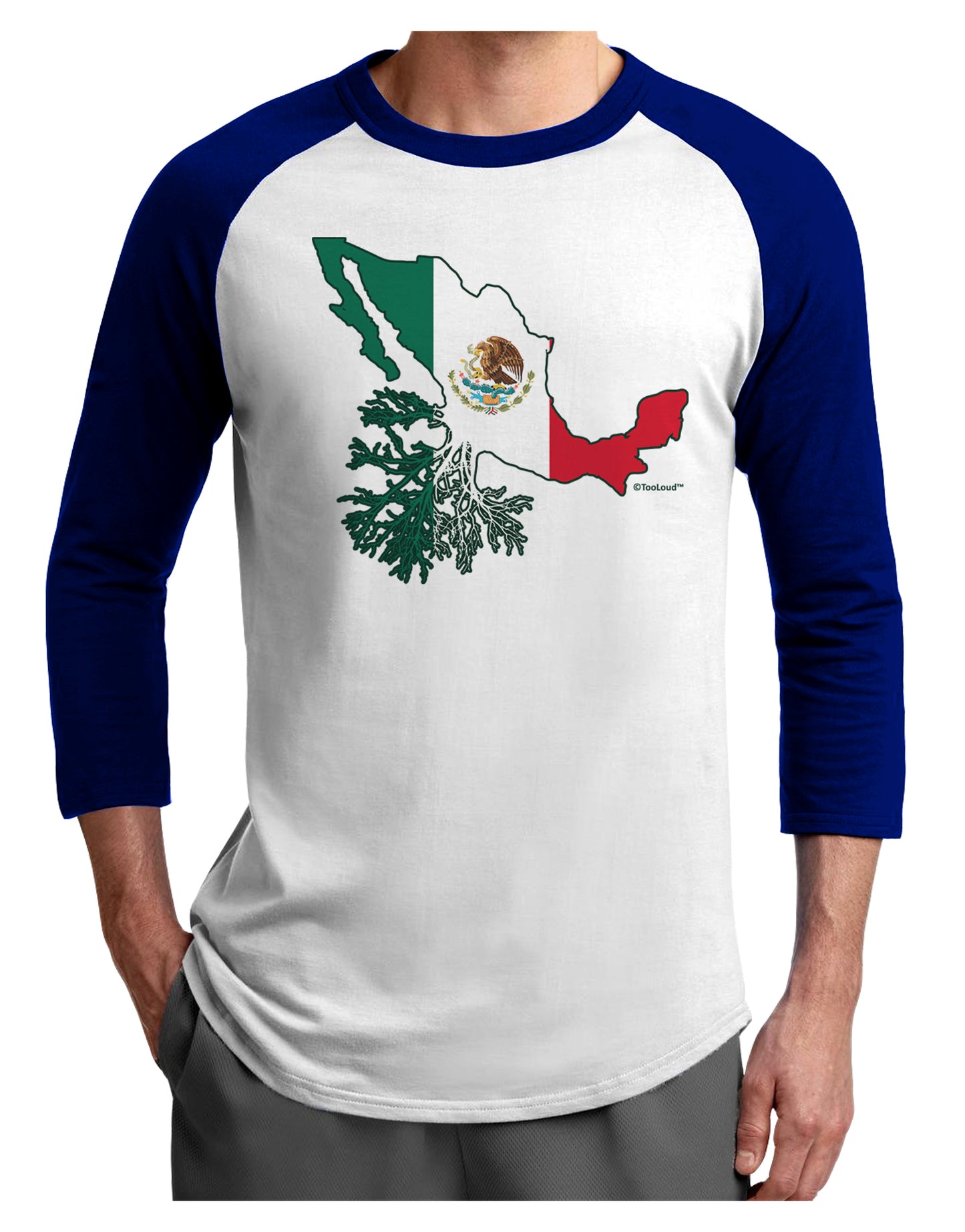 Mexican Roots - Mexico Outline Mexican Flag Adult Raglan Shirt by TooLoud-TooLoud-White-Royal-X-Small-Davson Sales