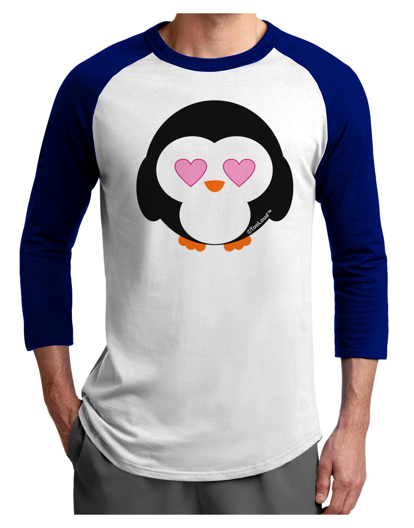 Cute Penguin - Heart Eyes Adult Raglan Shirt by TooLoud-Raglan Shirt-TooLoud-White-Royal-X-Small-Davson Sales