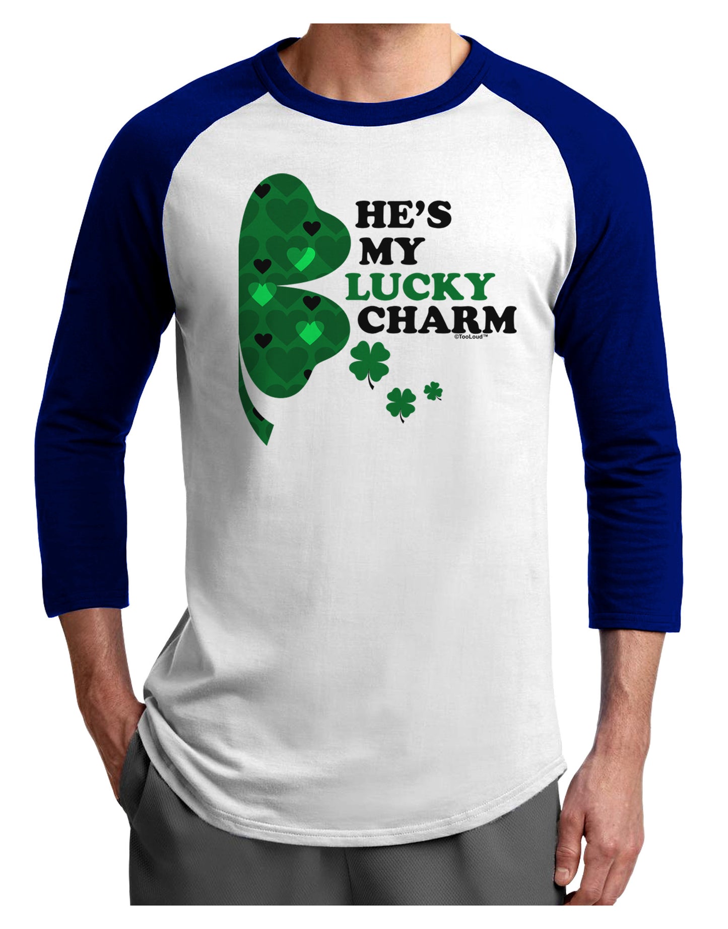 He's My Lucky Charm - Right Adult Raglan Shirt-Raglan Shirt-TooLoud-White-Royal-X-Small-Davson Sales