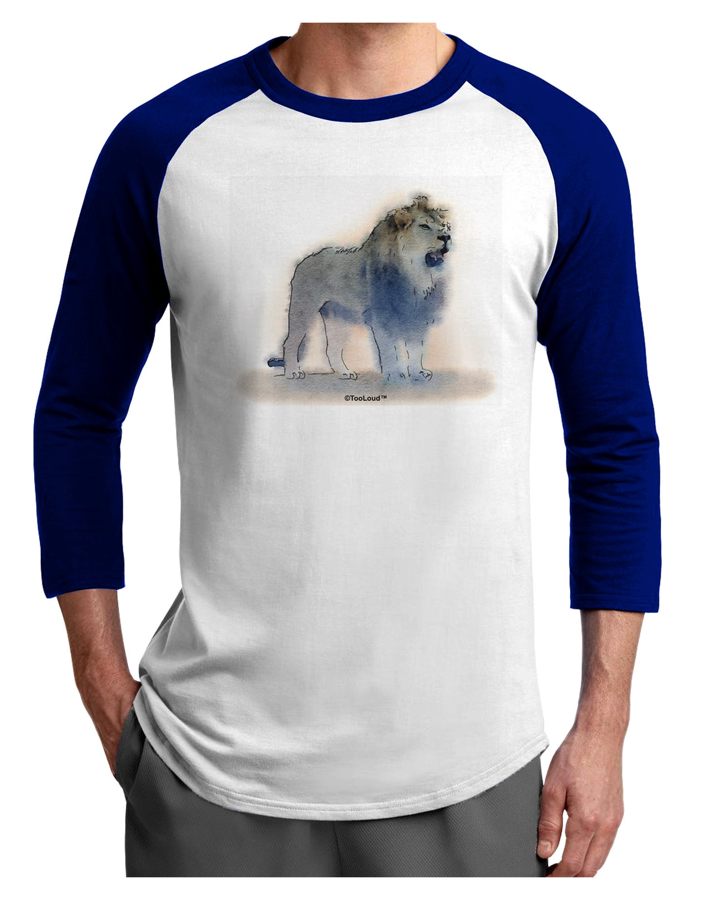 Lion Watercolor B Adult Raglan Shirt-TooLoud-White-Royal-X-Small-Davson Sales