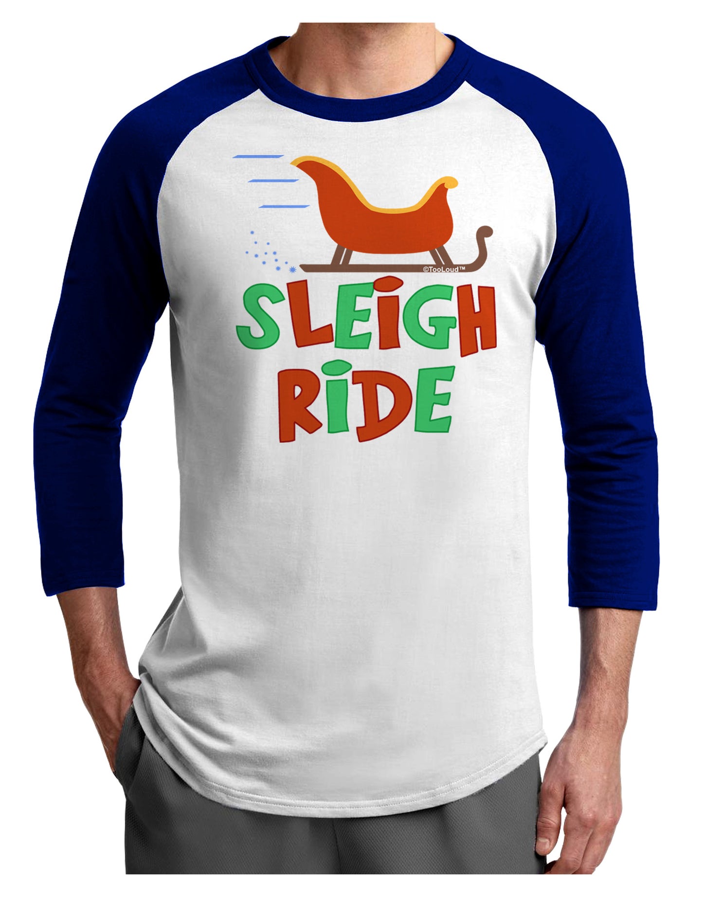 Sleigh Ride Color Adult Raglan Shirt-TooLoud-White-Royal-X-Small-Davson Sales