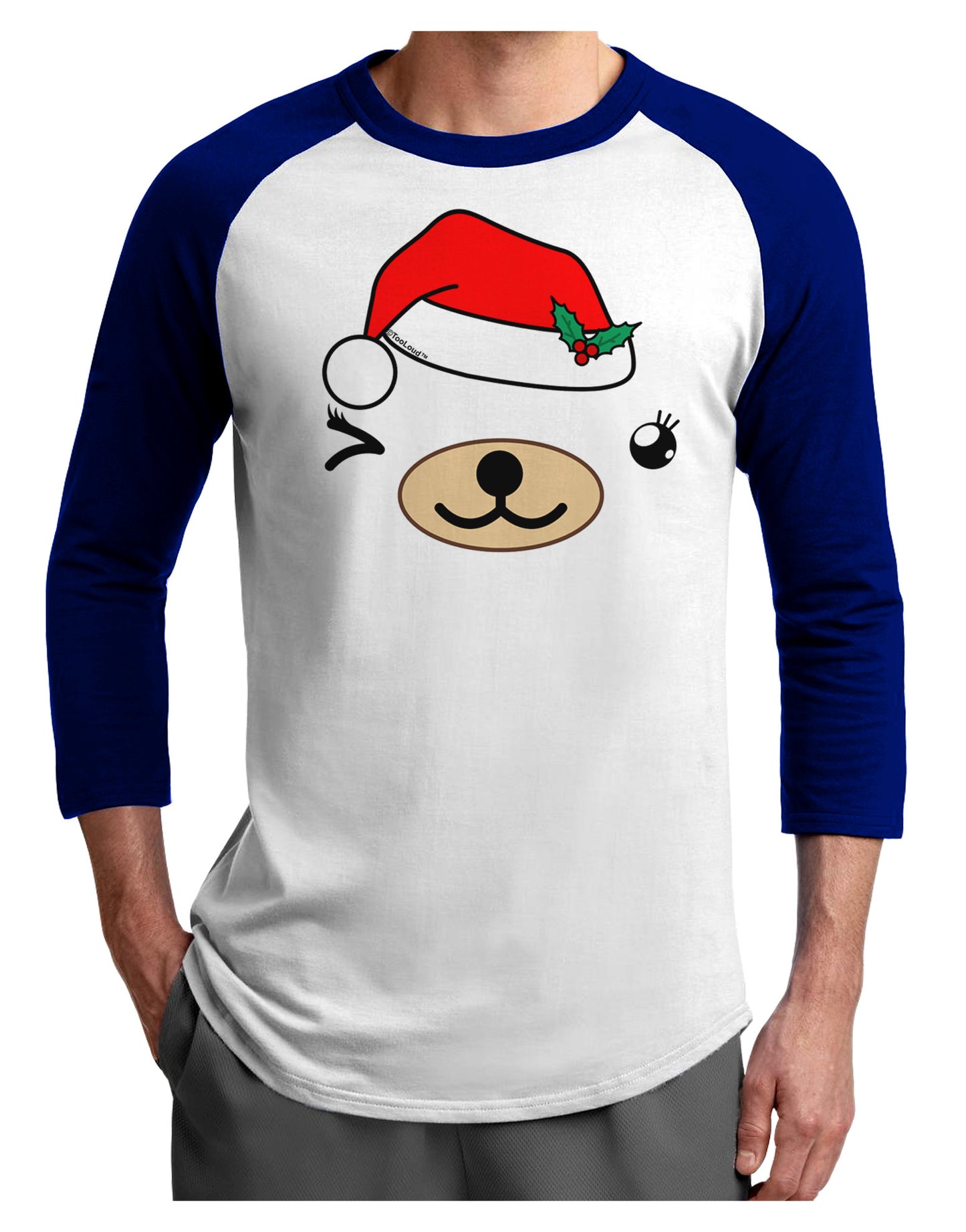 Kyu-T Face Beartholomea Santa Girl Bear Adult Raglan Shirt-Raglan Shirt-TooLoud-White-Royal-X-Small-Davson Sales