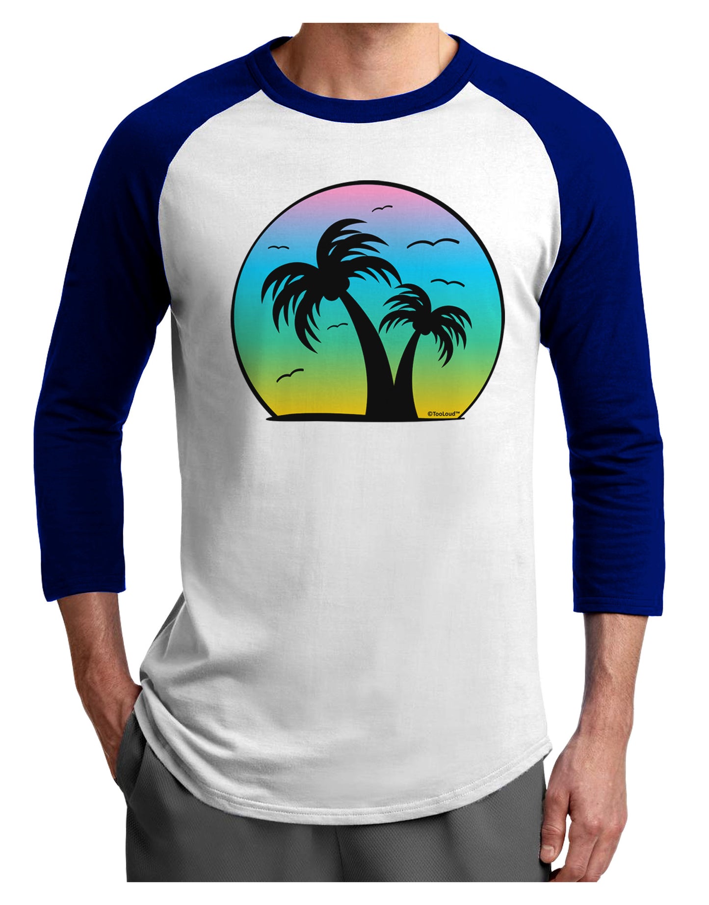 Palm Trees Silhouette - Beach Sunset Design Adult Raglan Shirt-TooLoud-White-Royal-X-Small-Davson Sales