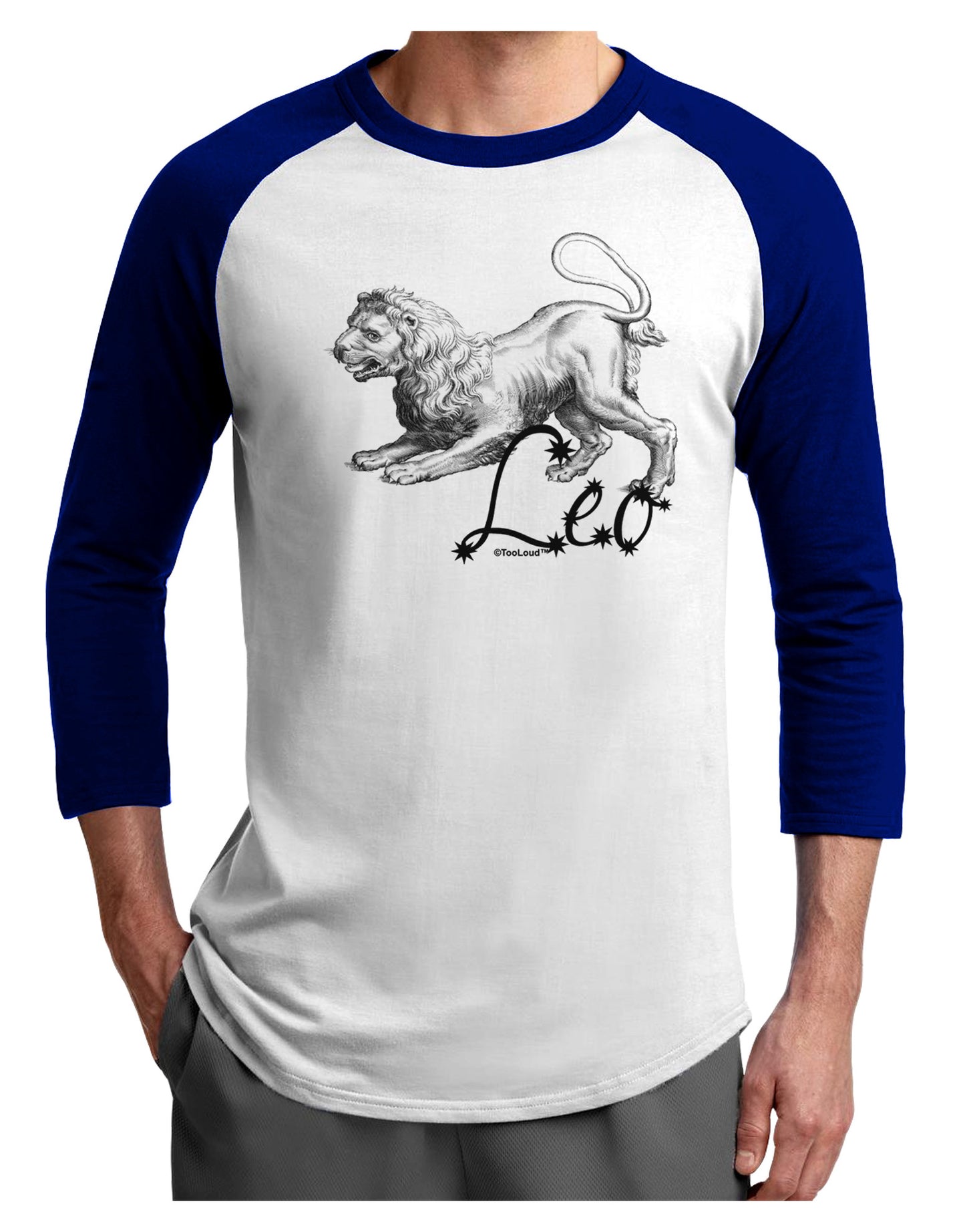 Leo Illustration Adult Raglan Shirt-TooLoud-White-Royal-X-Small-Davson Sales