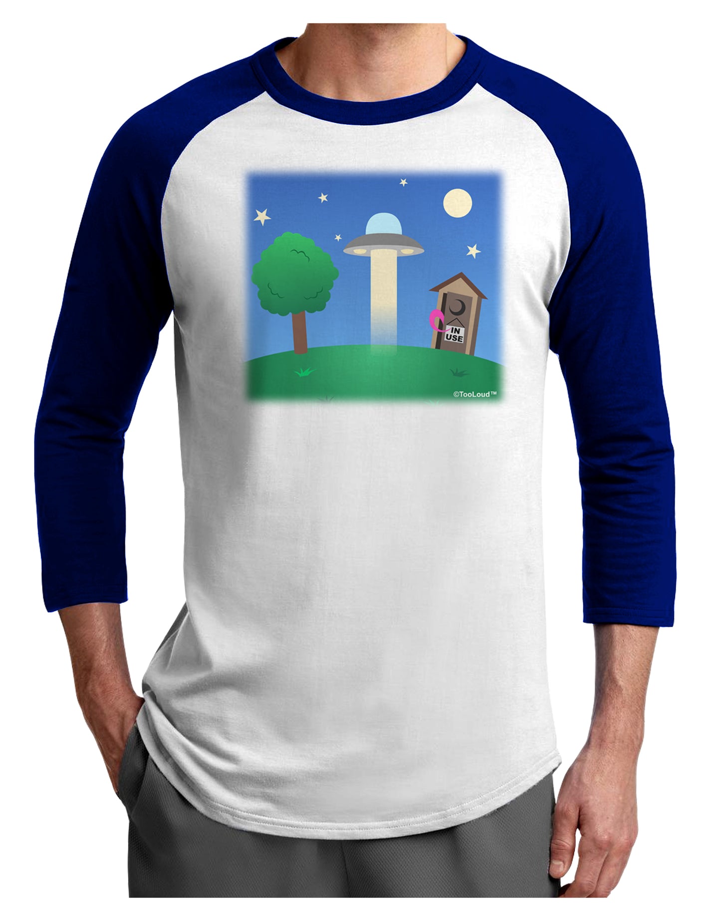UFO Stopping At an Out-house Adult Raglan Shirt by TooLoud-TooLoud-White-Royal-X-Small-Davson Sales