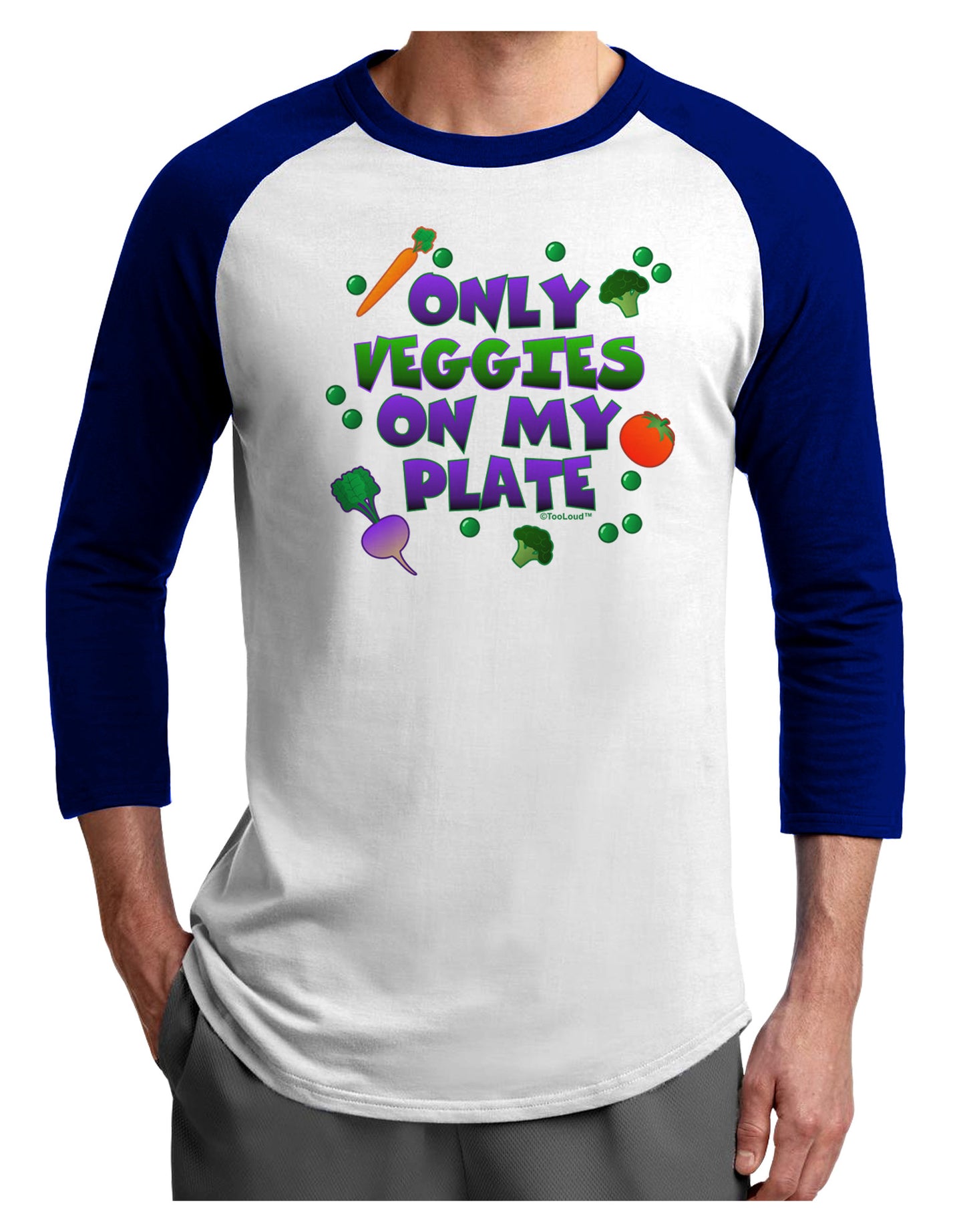 Only Veggies On My Plate Adult Raglan Shirt-Raglan Shirt-TooLoud-White-Royal-X-Small-Davson Sales