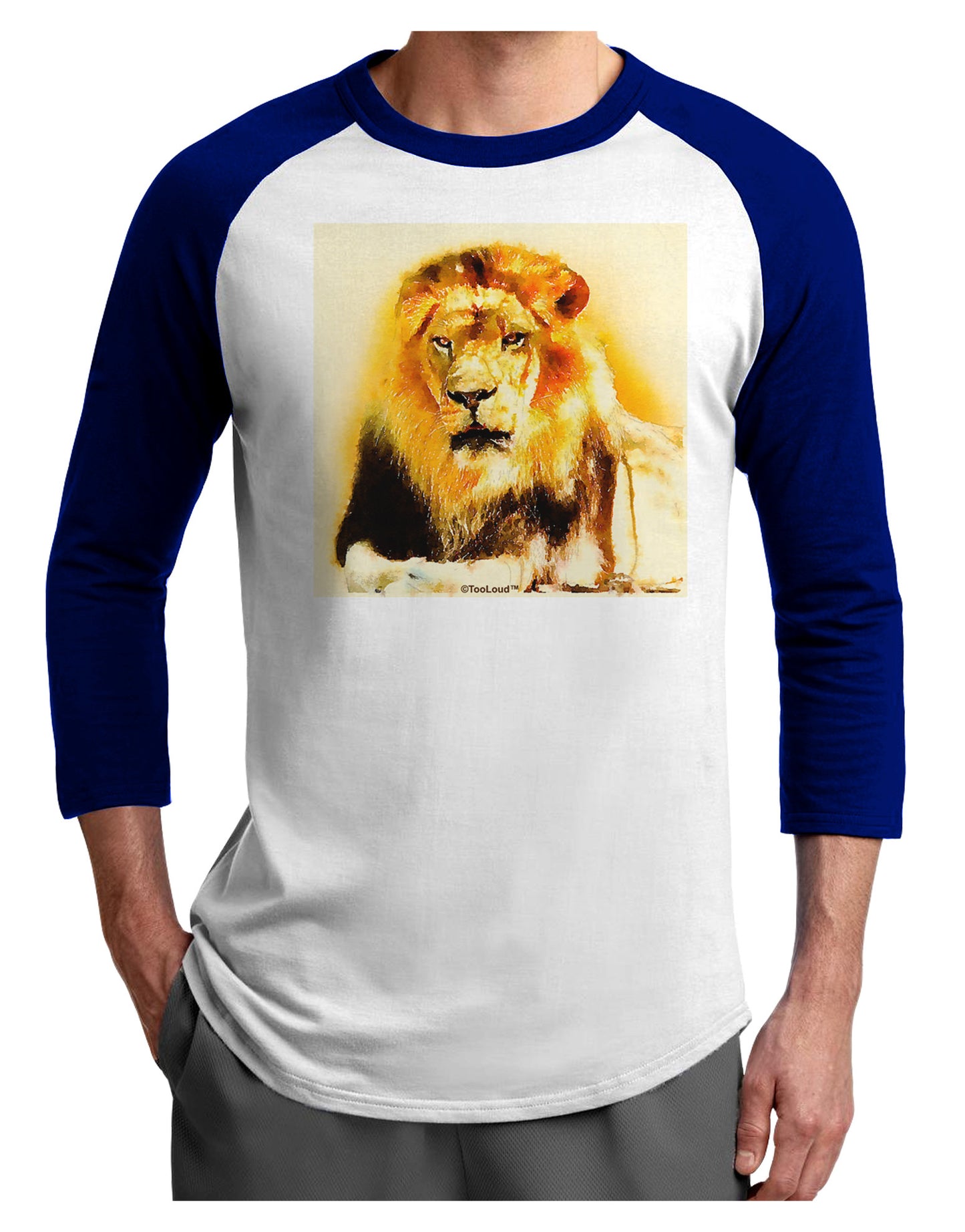 Lion Watercolor 4 Adult Raglan Shirt-TooLoud-White-Royal-X-Small-Davson Sales