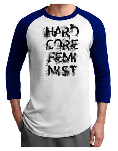 Hardcore Feminist Adult Raglan Shirt-TooLoud-White-Royal-X-Small-Davson Sales