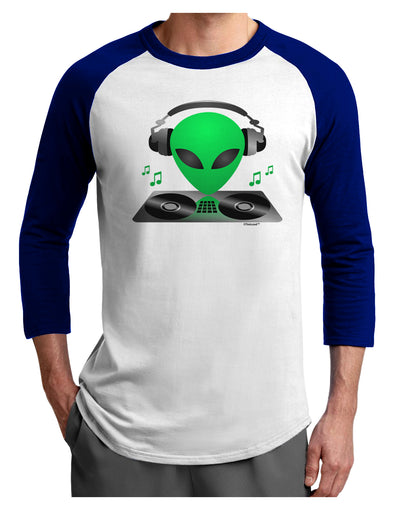 Alien DJ Adult Raglan Shirt-TooLoud-White-Royal-X-Small-Davson Sales