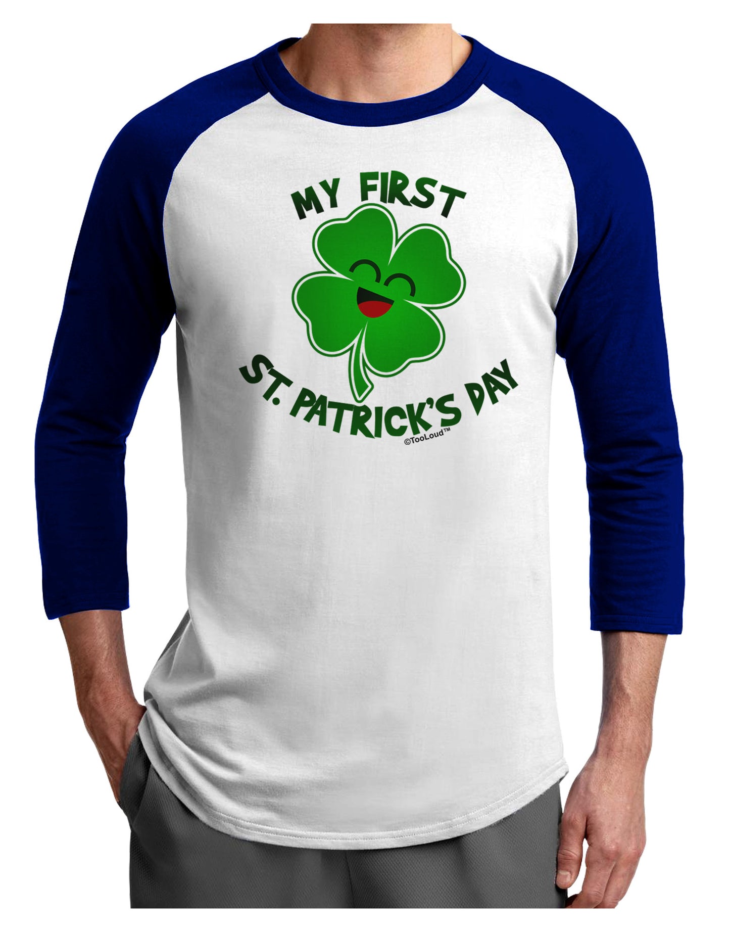 My First St. Patrick's Day Adult Raglan Shirt-Raglan Shirt-TooLoud-White-Royal-X-Small-Davson Sales