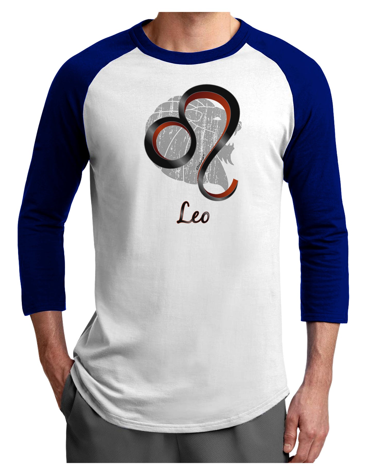 Leo Symbol Adult Raglan Shirt-TooLoud-White-Royal-X-Small-Davson Sales