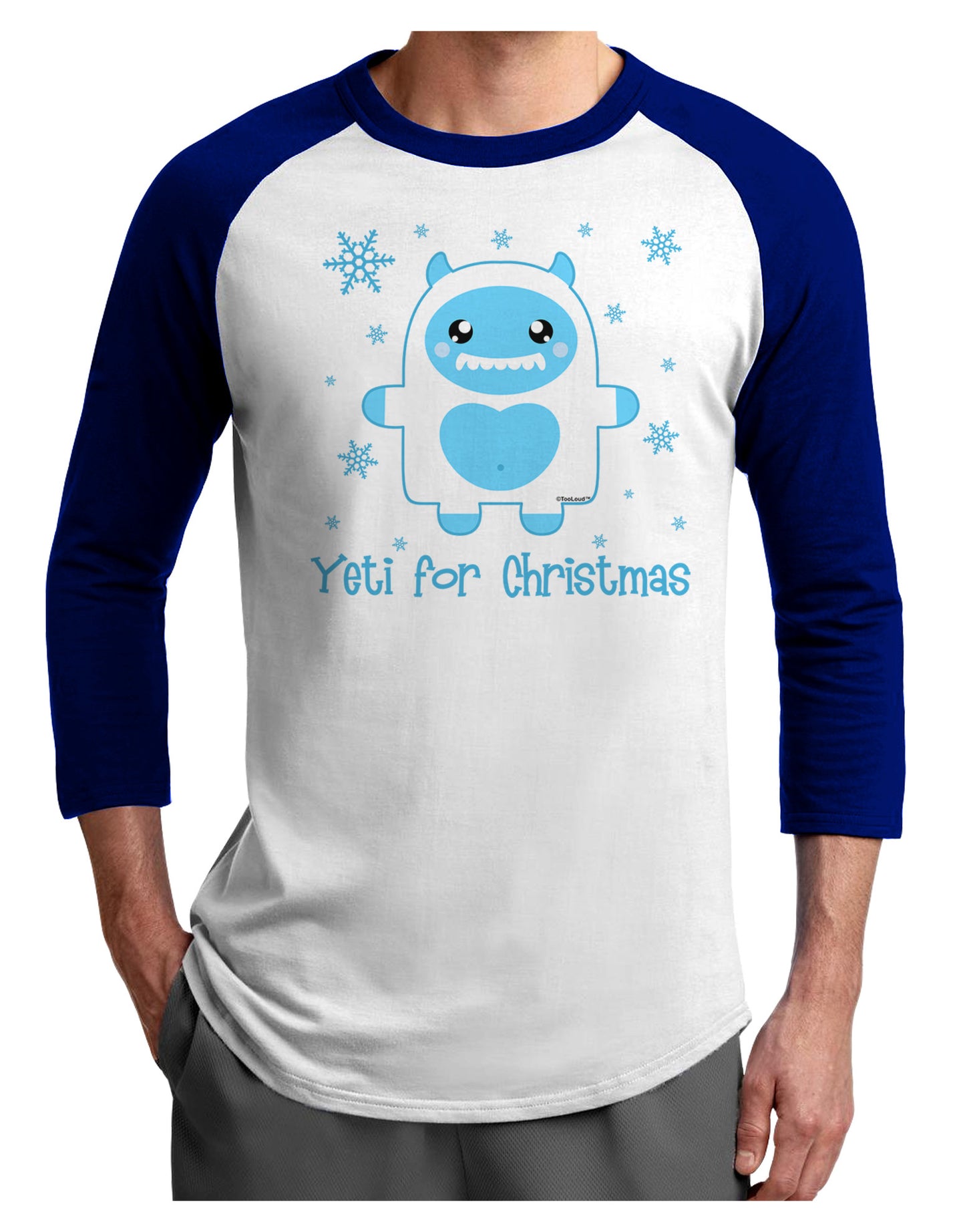 Yeti (Ready) for Christmas - Abominable Snowman Adult Raglan Shirt-TooLoud-White-Royal-X-Small-Davson Sales