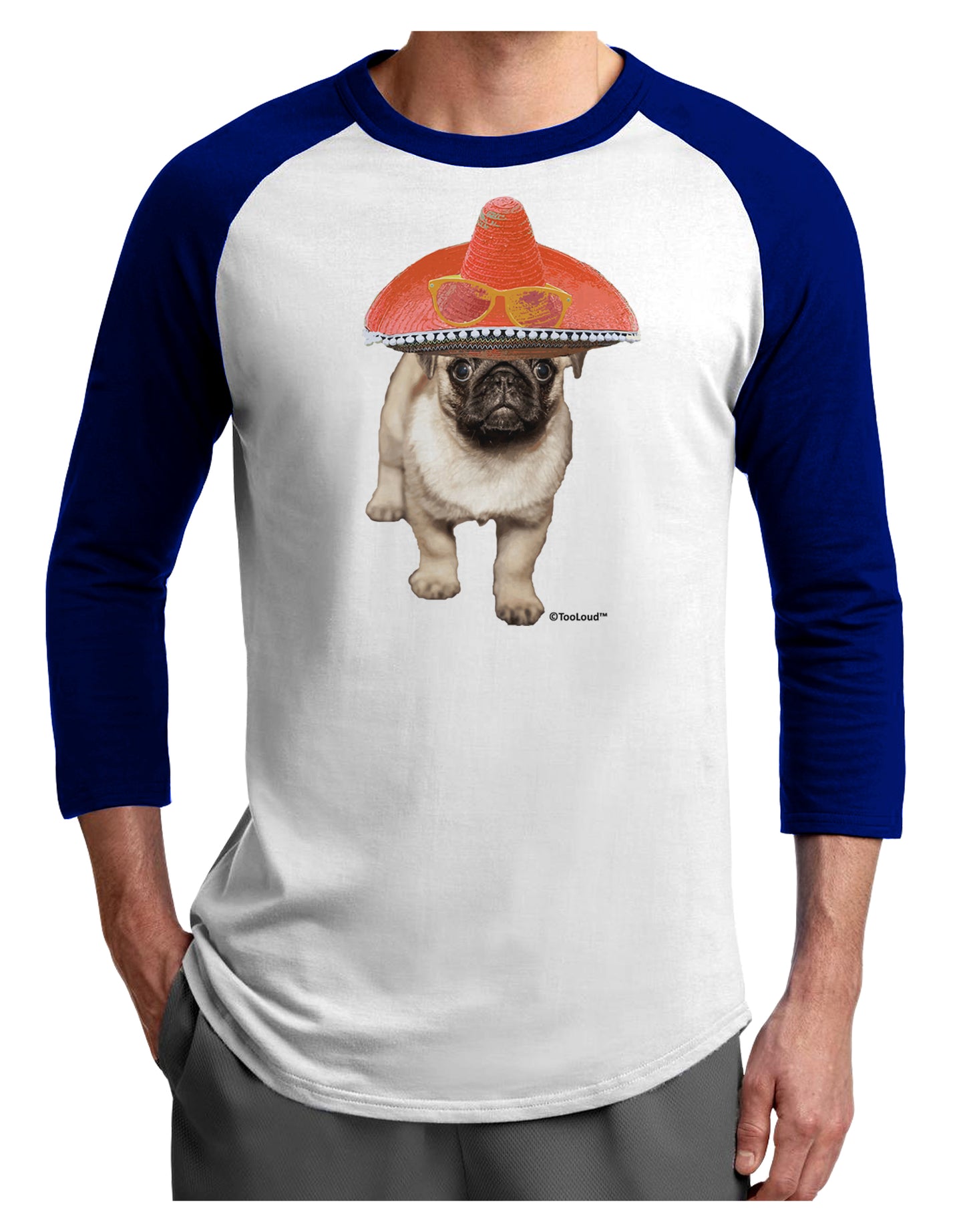 Pug Dog with Pink Sombrero Adult Raglan Shirt by TooLoud-TooLoud-White-Royal-X-Small-Davson Sales
