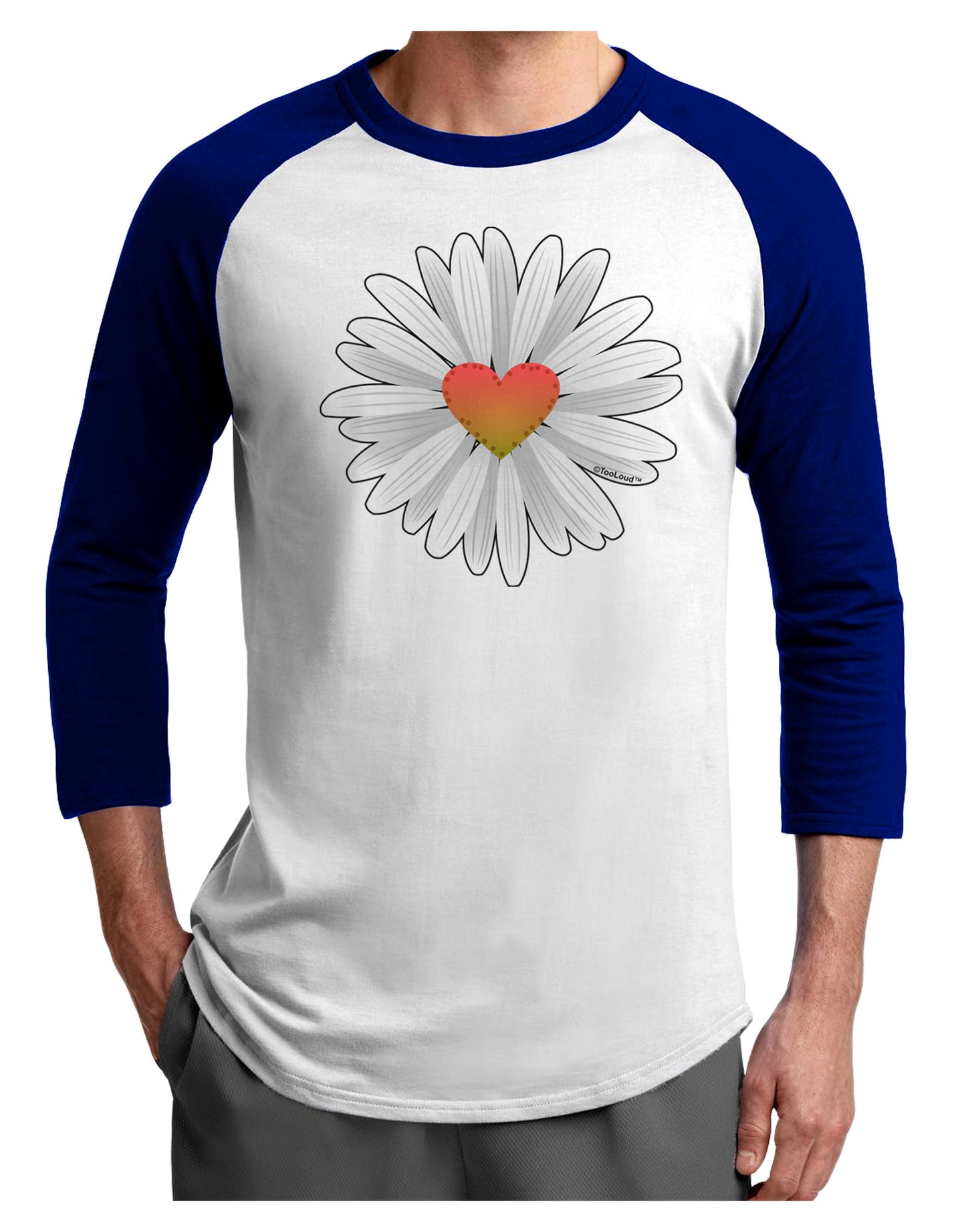 Pretty Daisy Heart Adult Raglan Shirt-Mens-Tshirts-TooLoud-White-Royal-X-Small-Davson Sales