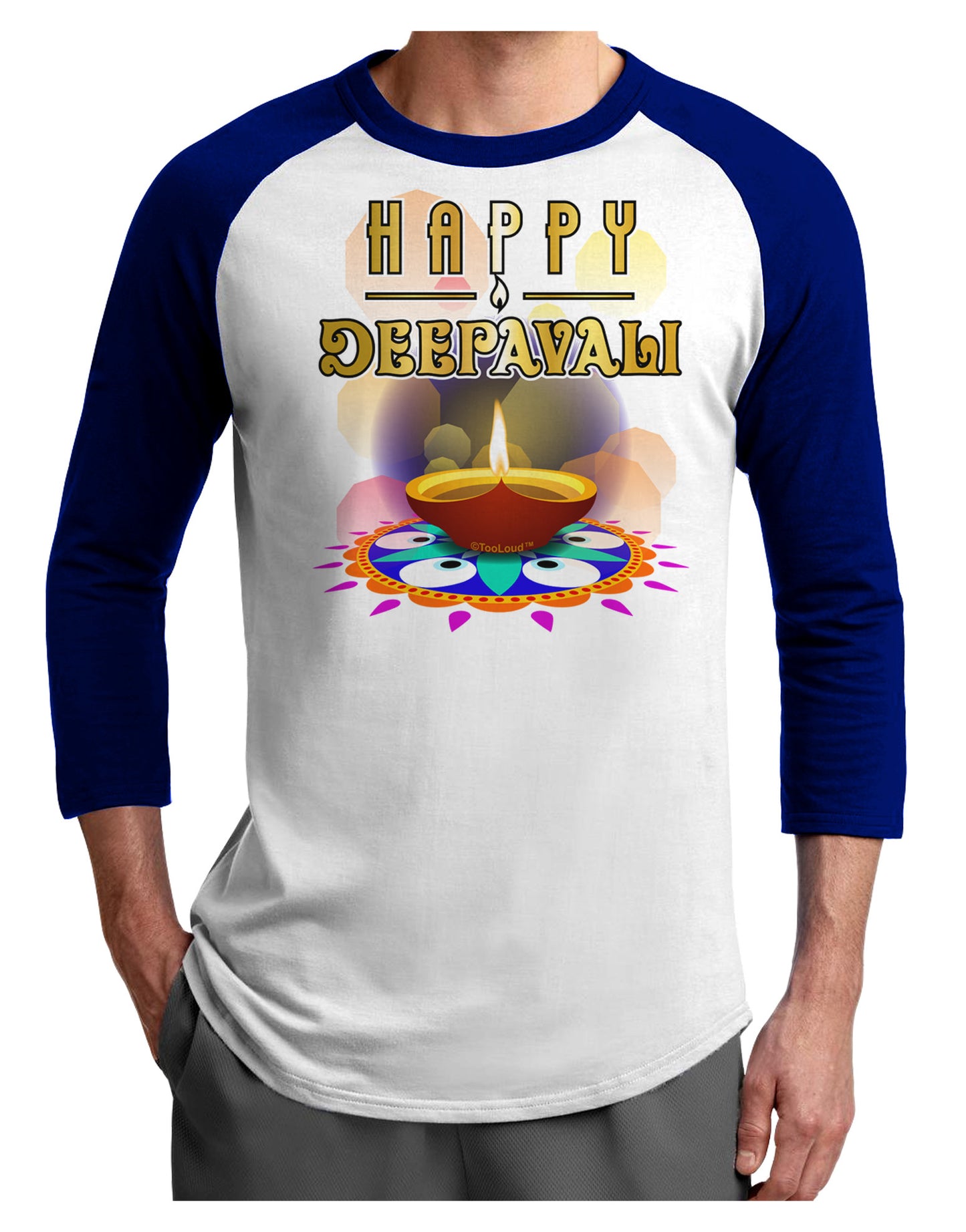 Happy Deepavali - Rangoli and Diya Adult Raglan Shirt by-Raglan Shirt-TooLoud-White-Royal-X-Small-Davson Sales