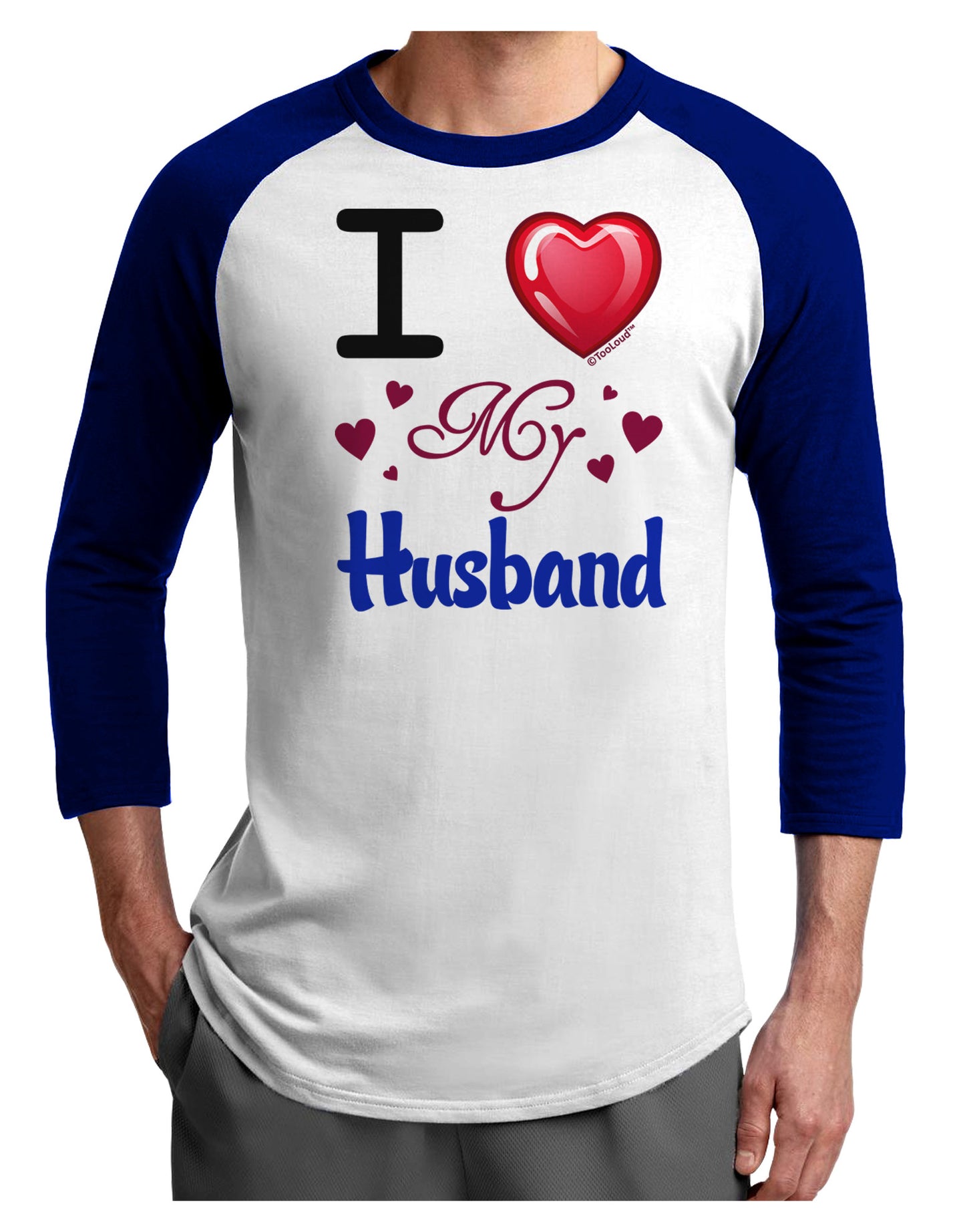 I Love Heart My Husband Adult Raglan Shirt-Raglan Shirt-TooLoud-White-Royal-X-Small-Davson Sales