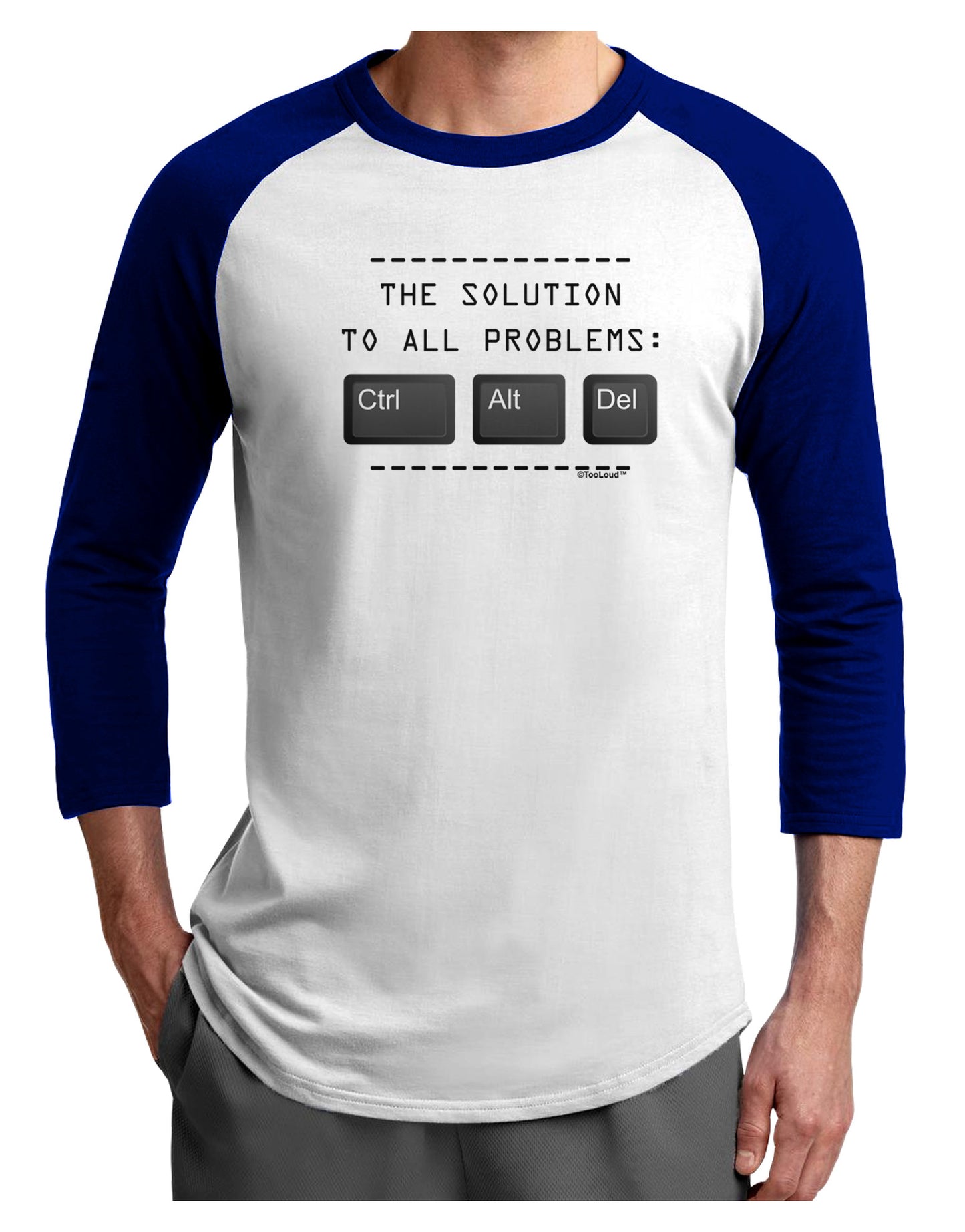 The Solution - Ctrl Alt Del Adult Raglan Shirt-Raglan Shirt-TooLoud-White-Royal-X-Small-Davson Sales