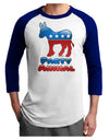 Democrat Party Animal Adult Raglan Shirt-TooLoud-White-Royal-X-Small-Davson Sales