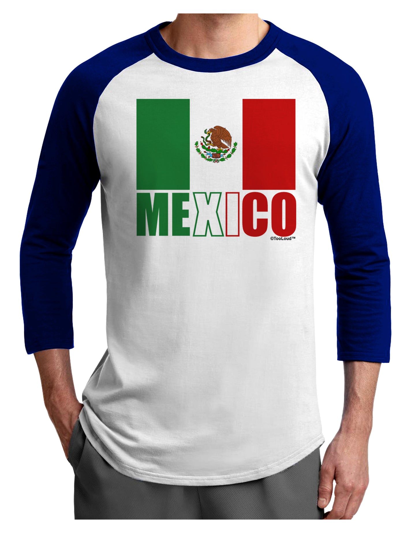 Mexican Flag - Mexico Text Adult Raglan Shirt by TooLoud-TooLoud-White-Royal-X-Small-Davson Sales