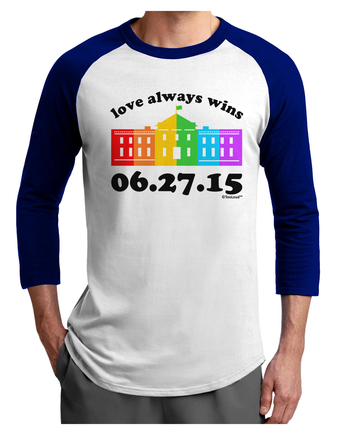 Love Always Wins with Date - Marriage Equality Adult Raglan Shirt-TooLoud-White-Royal-X-Small-Davson Sales