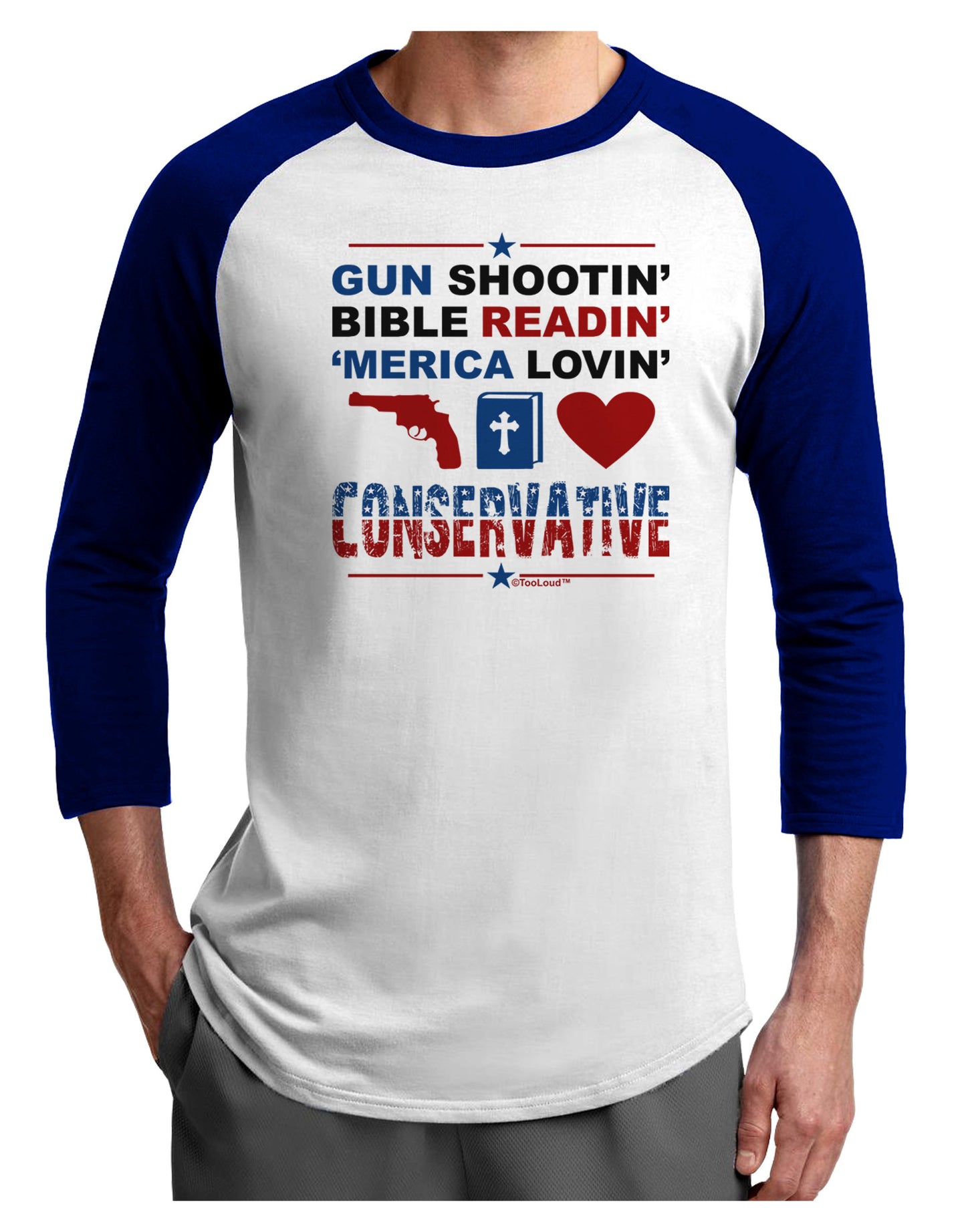 Gun Shootin' Conservative Adult Raglan Shirt-Raglan Shirt-TooLoud-White-Royal-X-Small-Davson Sales