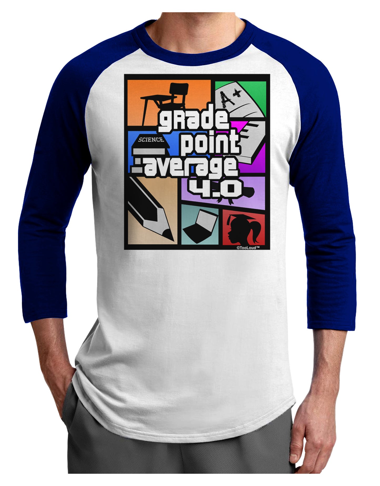 GPA 4 - Grade Point Average Adult Raglan Shirt-Raglan Shirt-TooLoud-White-Royal-X-Small-Davson Sales