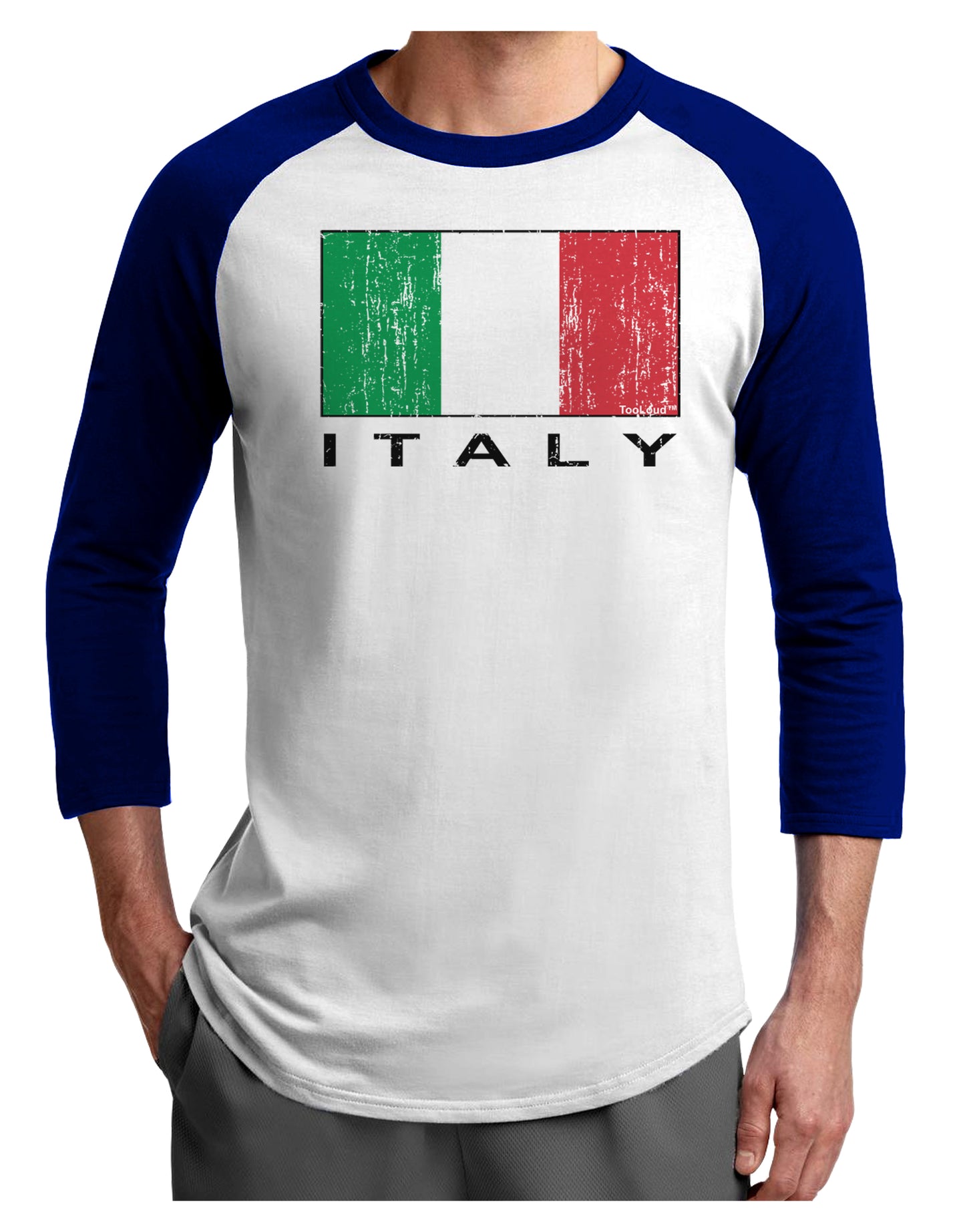 Italian Flag - Italy Text Distressed Adult Raglan Shirt by TooLoud-TooLoud-White-Royal-X-Small-Davson Sales