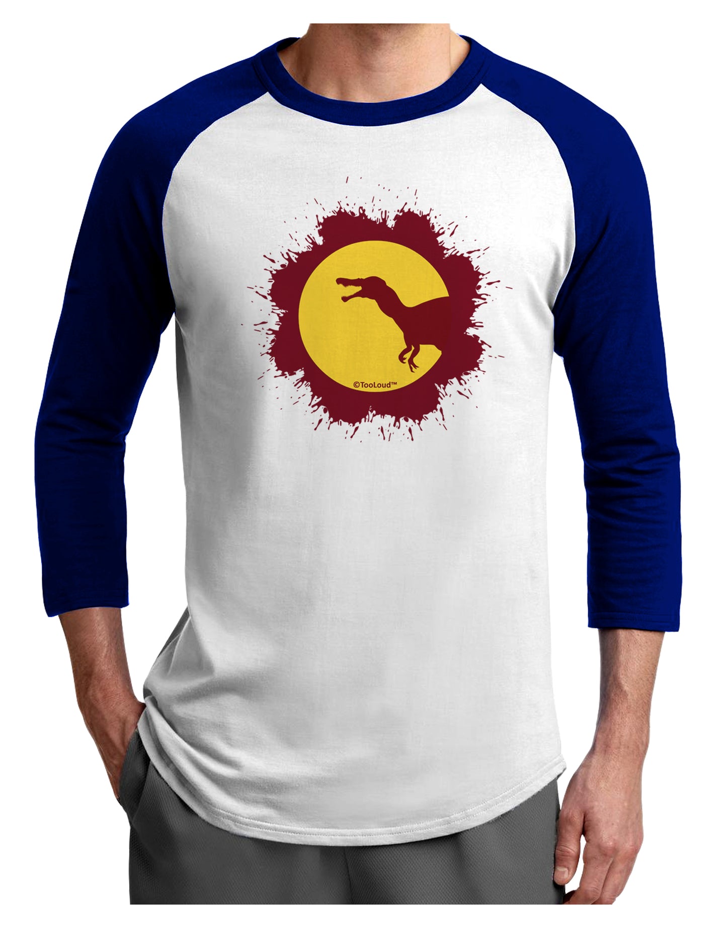 Dinosaur Silhouette Splatter Design Adult Raglan Shirt by TooLoud-TooLoud-White-Royal-X-Small-Davson Sales