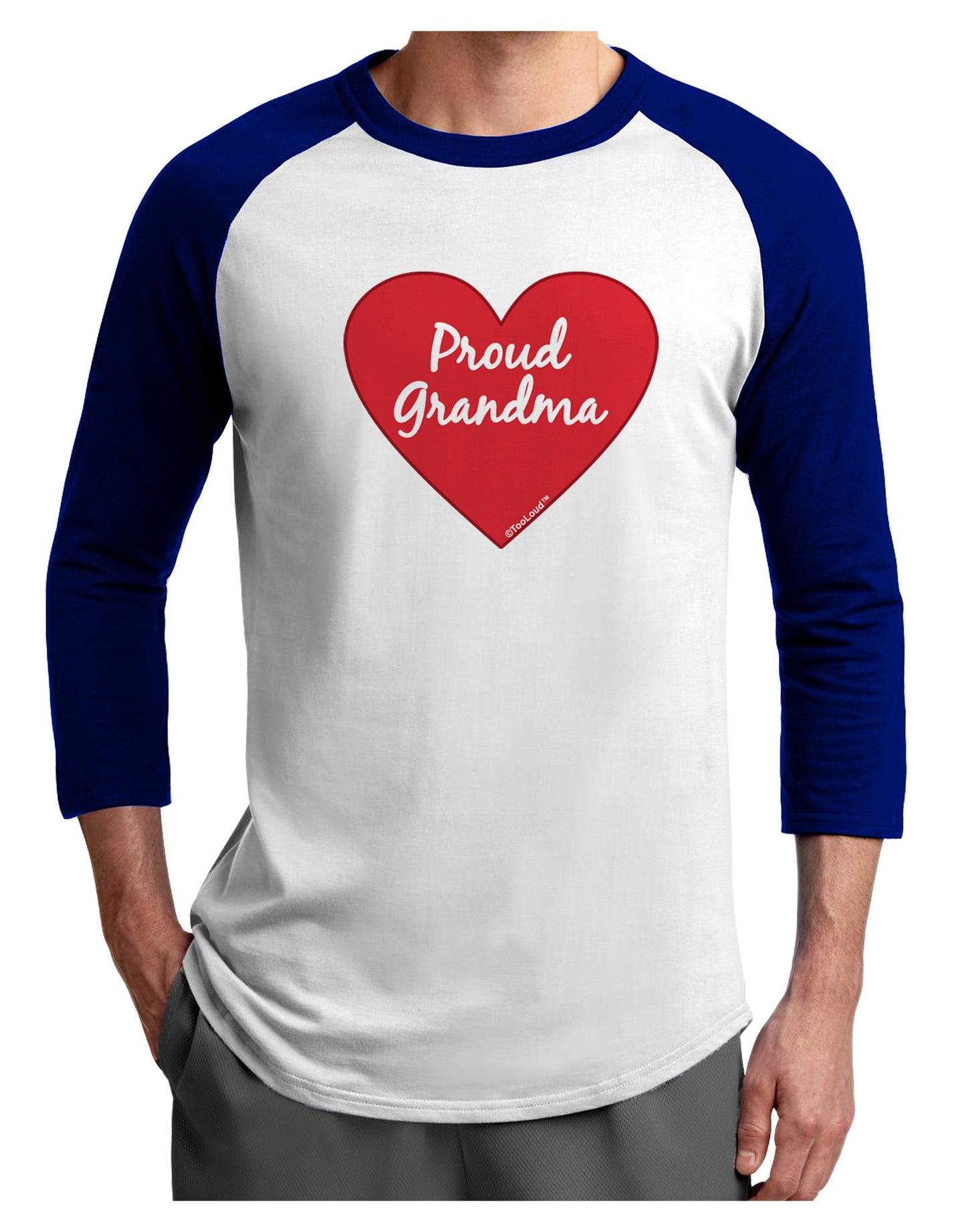 Proud Grandma Heart Adult Raglan Shirt-TooLoud-White-Royal-X-Small-Davson Sales