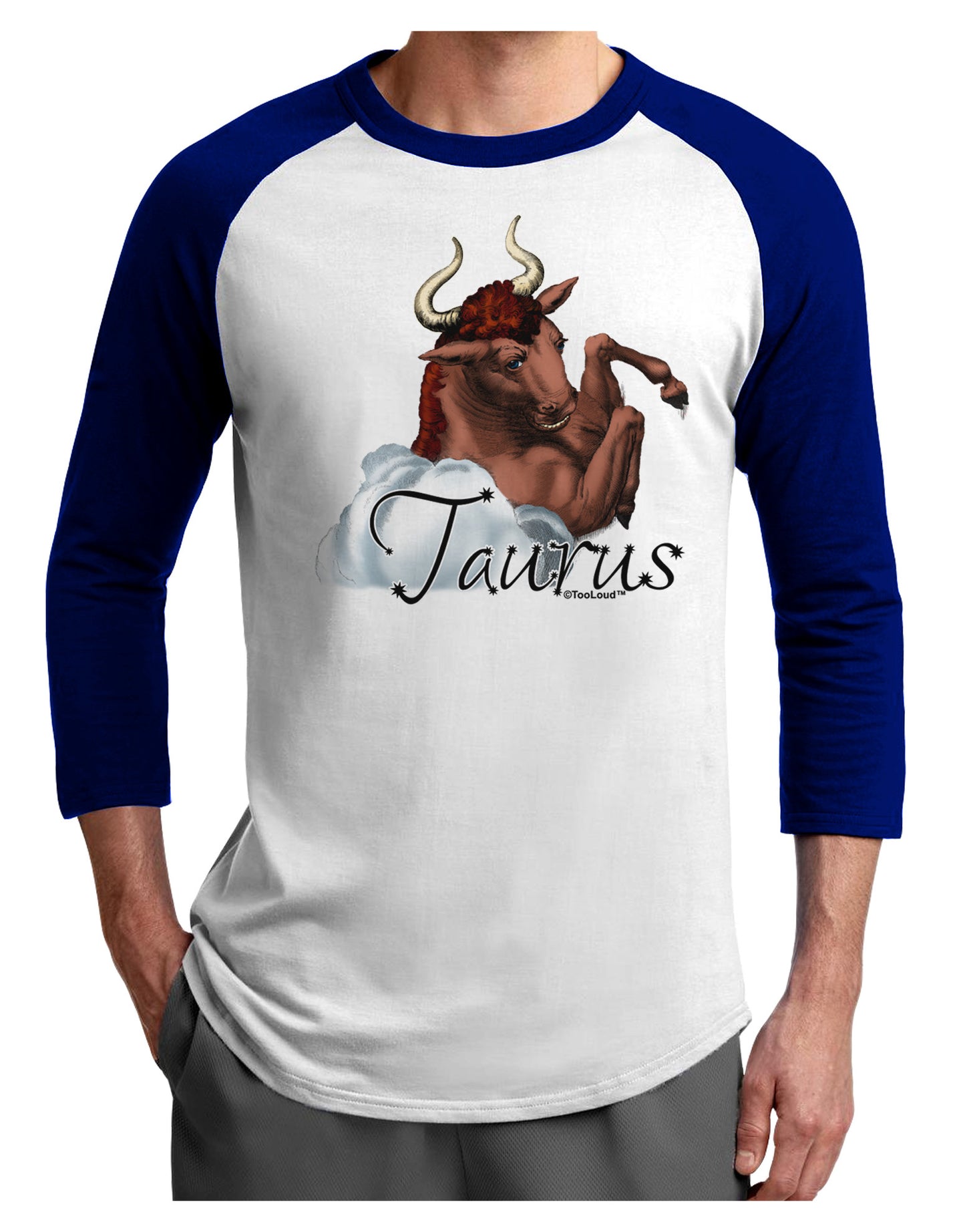Taurus Color Illustration Adult Raglan Shirt-TooLoud-White-Royal-X-Small-Davson Sales