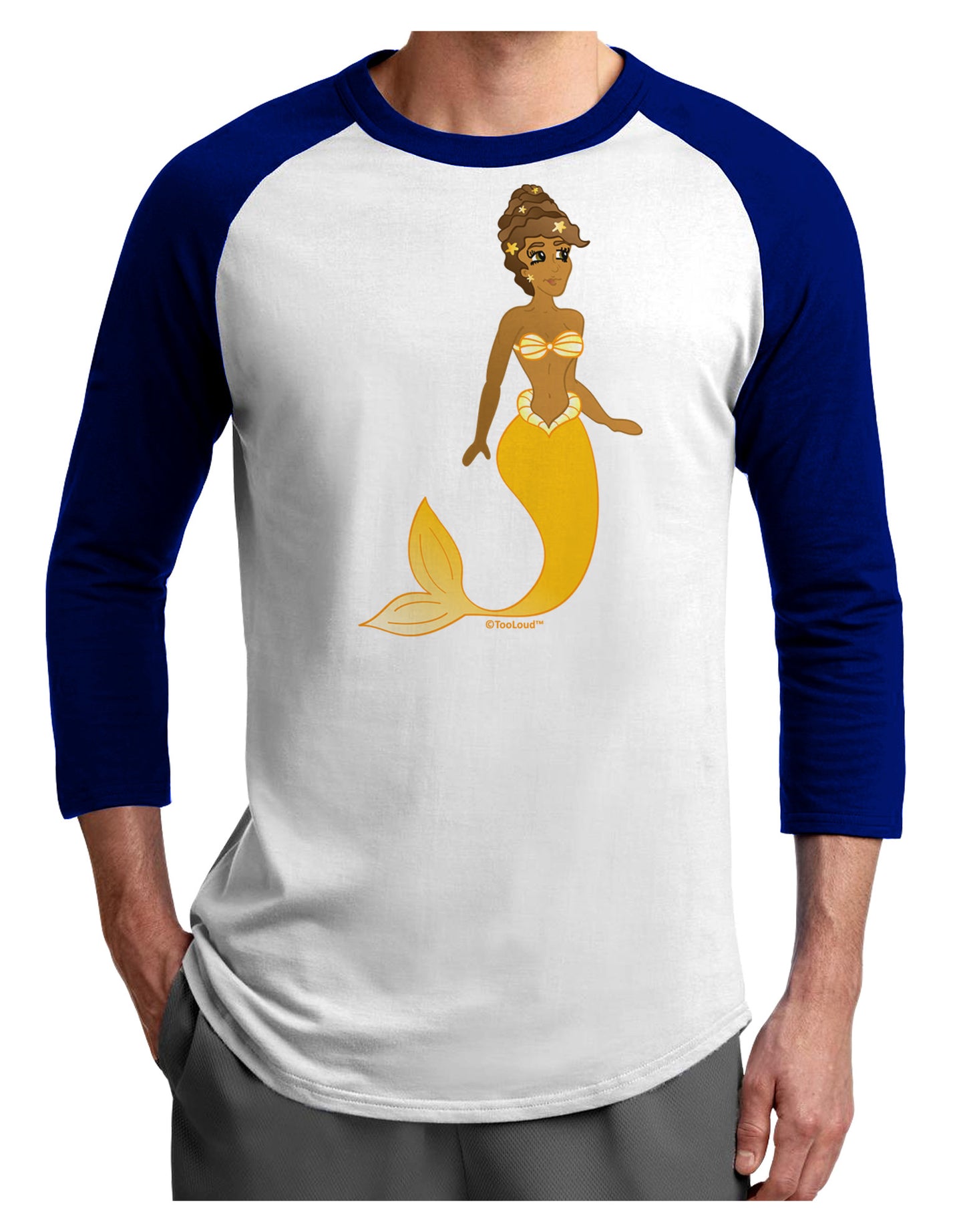 Mermaid Design - Yellow Adult Raglan Shirt-TooLoud-White-Royal-X-Small-Davson Sales