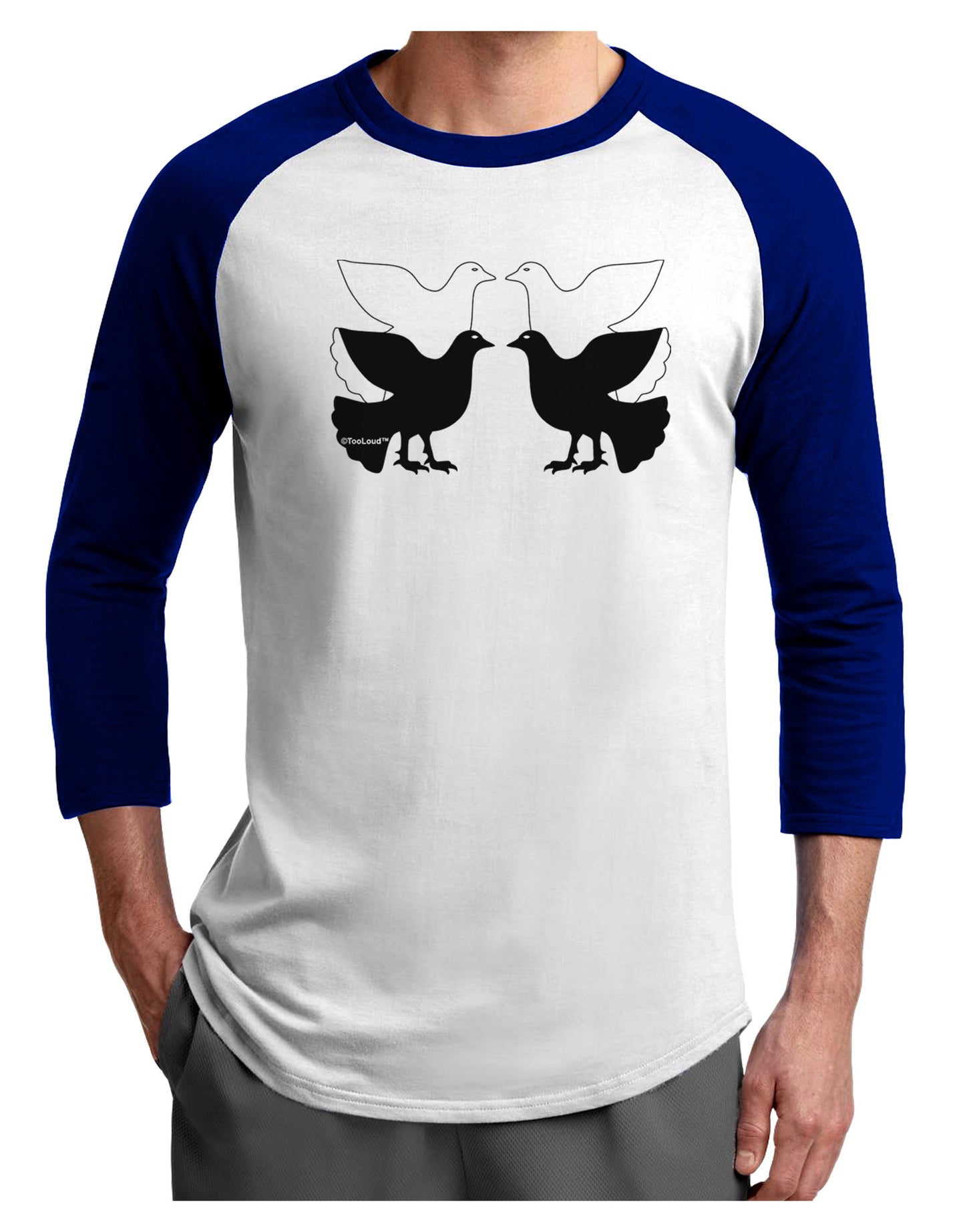 Four Calling Birds Adult Raglan Shirt-TooLoud-White-Royal-X-Small-Davson Sales