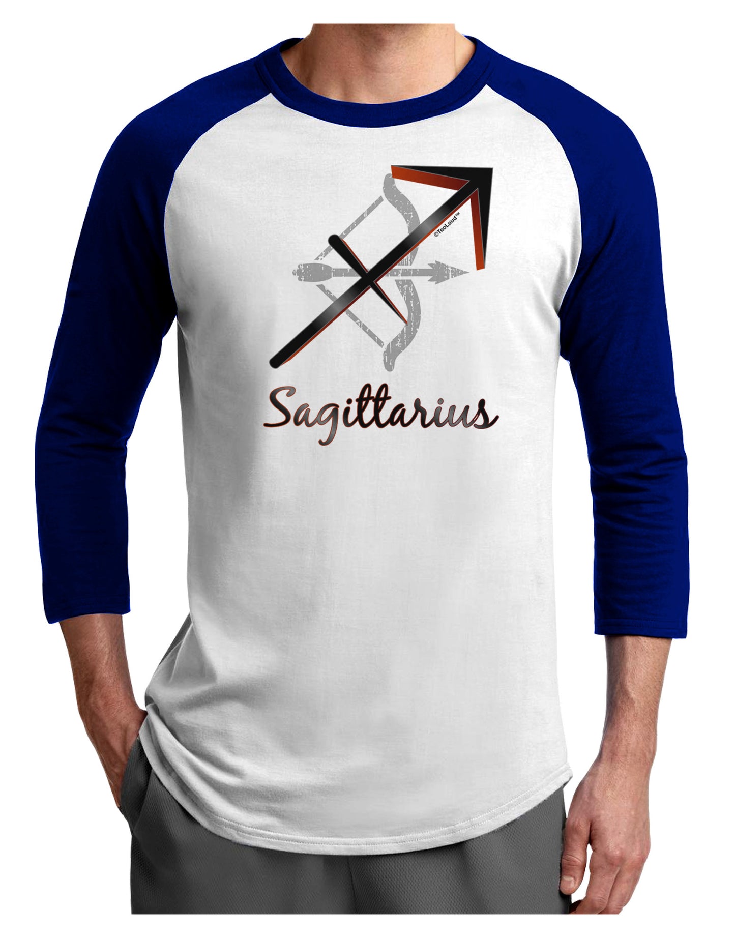 Sagittarius Symbol Adult Raglan Shirt-TooLoud-White-Royal-X-Small-Davson Sales