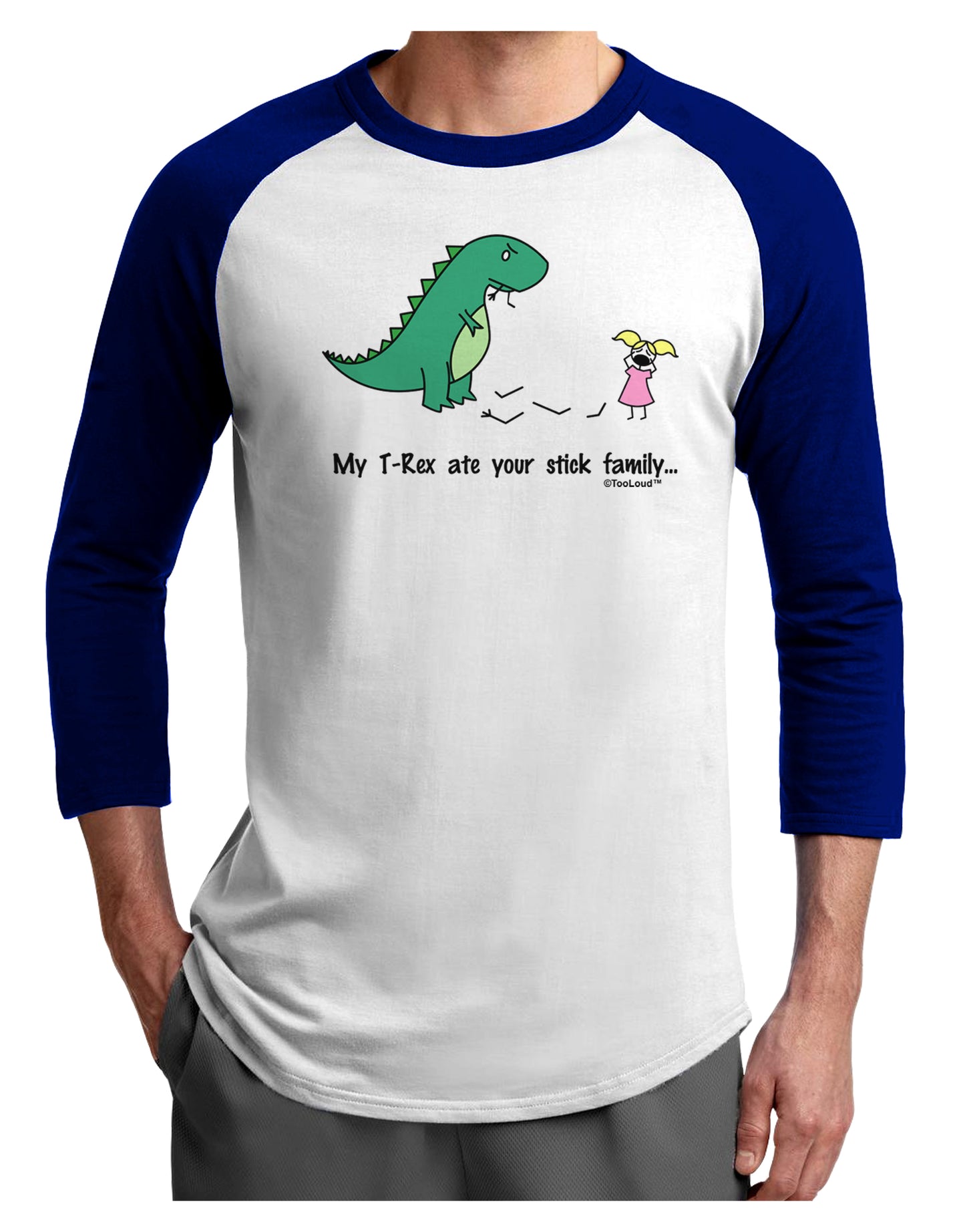 My T-Rex Ate Your Stick Family - Color Adult Raglan Shirt by TooLoud-TooLoud-White-Royal-X-Small-Davson Sales