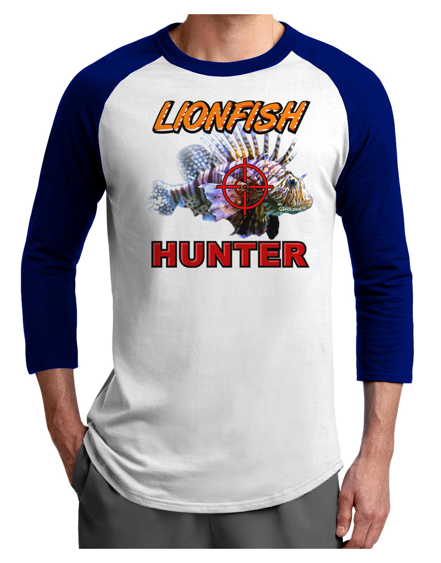 Lionfish Hunter Adult Raglan Shirt-Raglan Shirt-TooLoud-White-Royal-X-Small-Davson Sales
