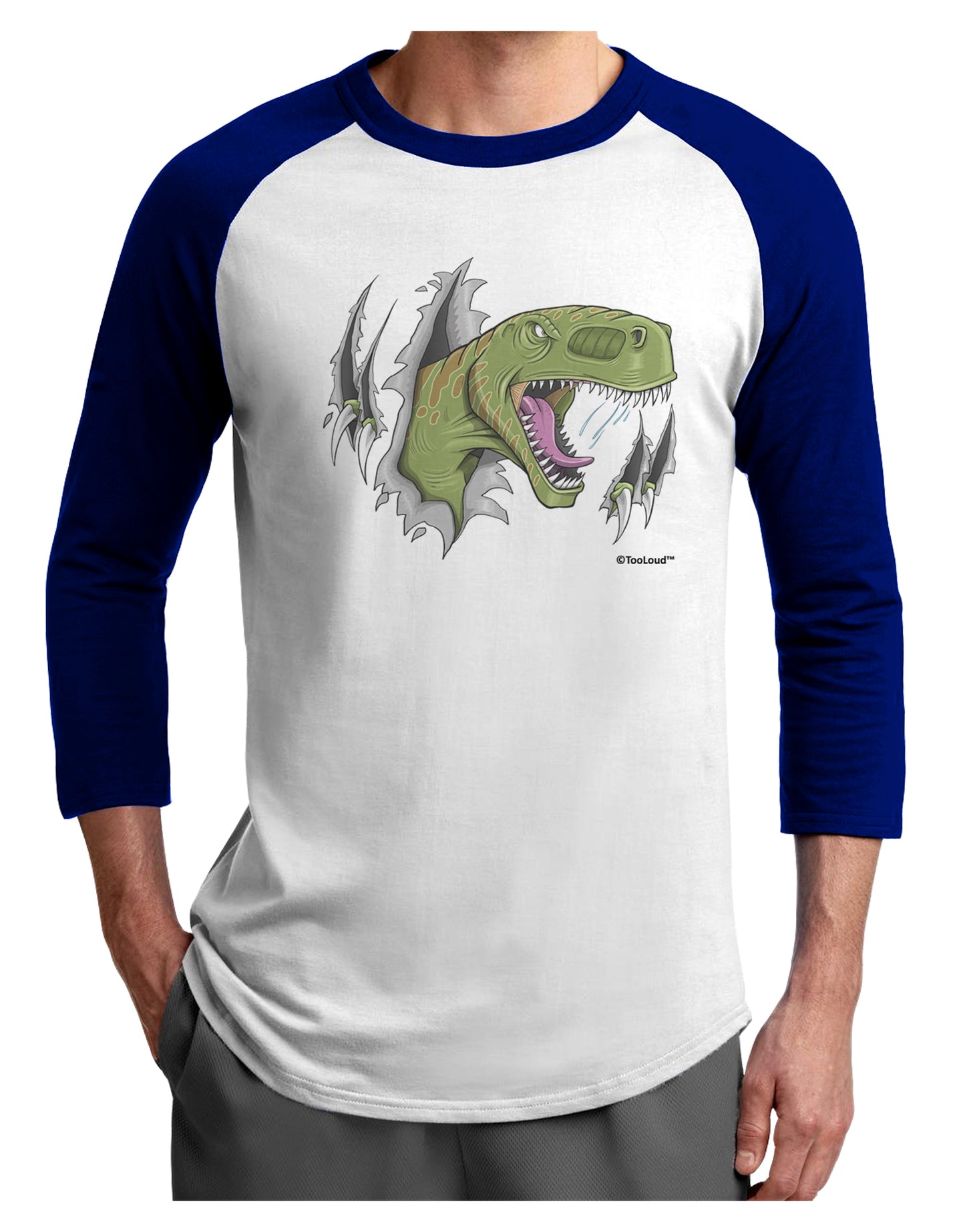 Green Dinosaur Breaking Free Adult Raglan Shirt by TooLoud-TooLoud-White-Royal-X-Small-Davson Sales