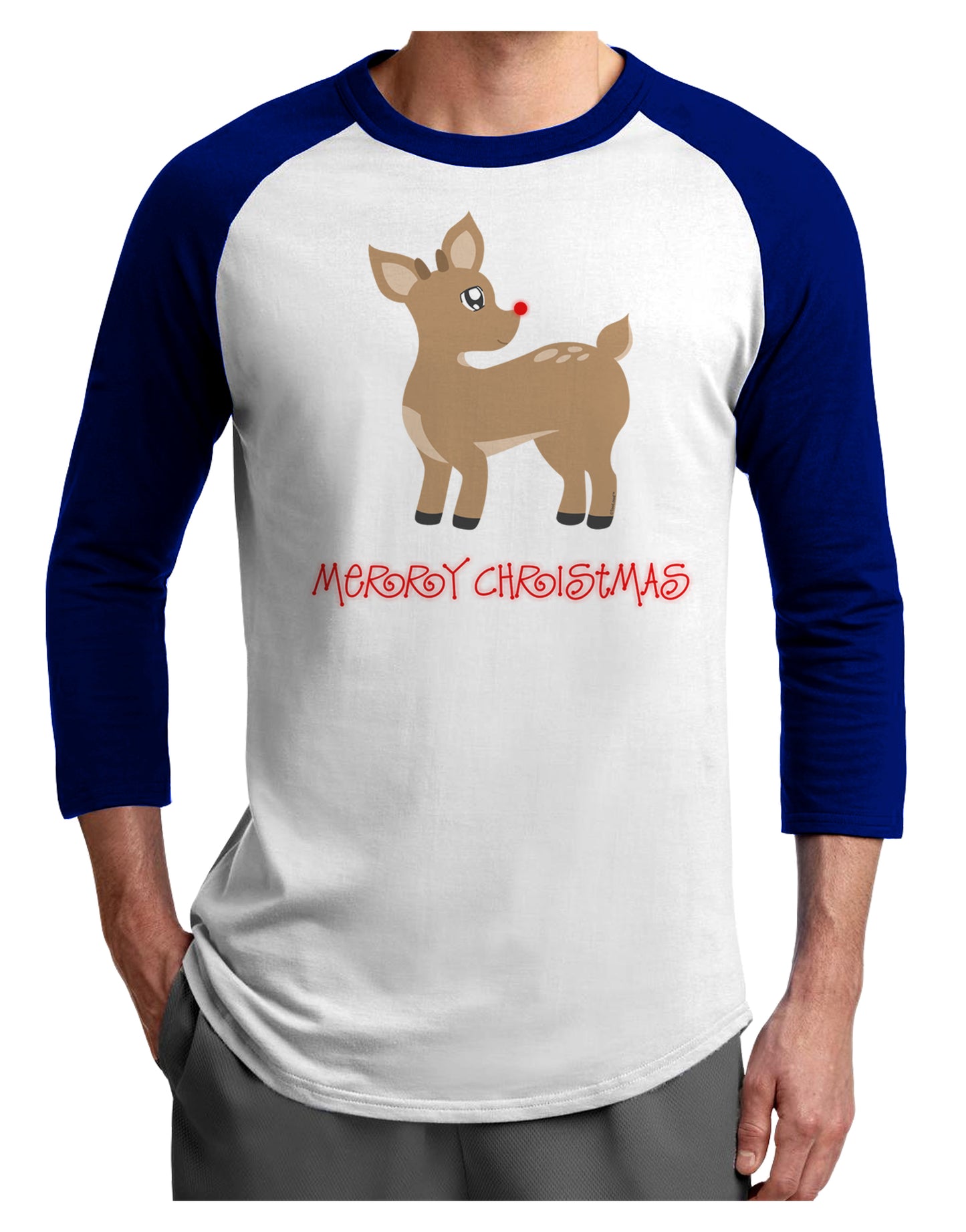 Cute Rudolph the Reindeer - Merry Christmas Adult Raglan Shirt by TooLoud-TooLoud-White-Royal-X-Small-Davson Sales