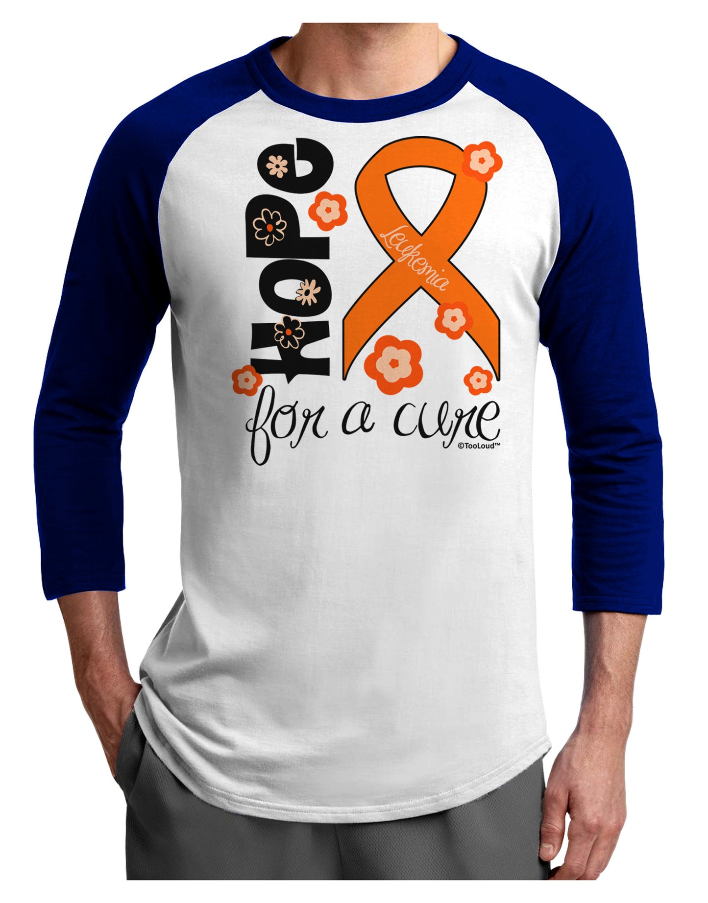 Hope for a Cure - Orange Ribbon Leukemia - Flowers Adult Raglan Shirt-TooLoud-White-Royal-X-Small-Davson Sales