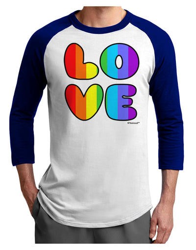 Rainbow LOVE Text Adult Raglan Shirt by TooLoud-TooLoud-White-Royal-X-Small-Davson Sales