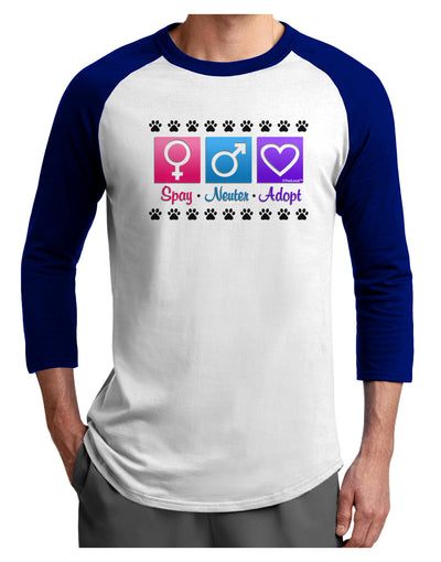 Spay Neuter Adopt Adult Raglan Shirt-TooLoud-White-Royal-X-Small-Davson Sales