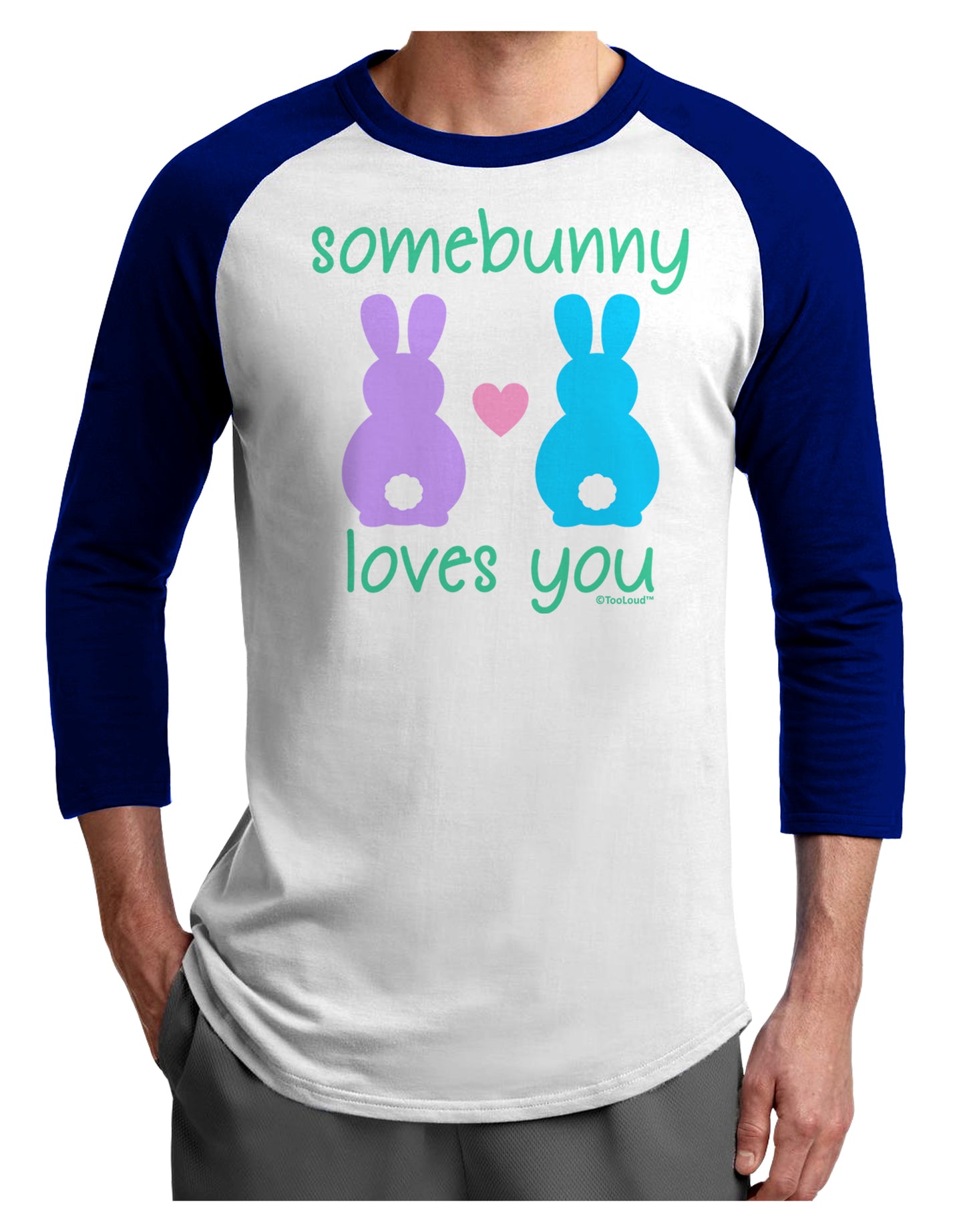 Somebunny Loves You Adult Raglan Shirt by TooLoud-TooLoud-White-Royal-X-Small-Davson Sales