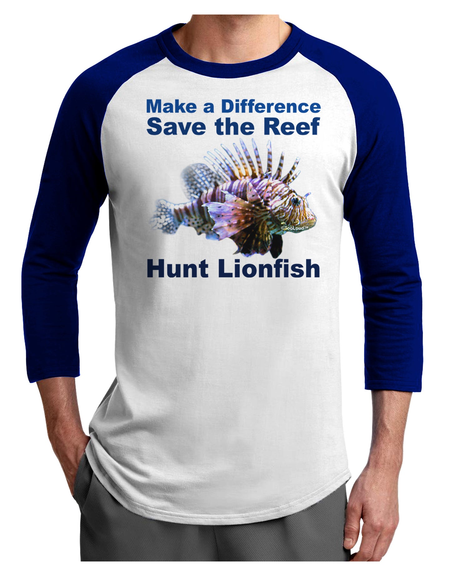 Save the Reef - Hunt Lionfish Adult Raglan Shirt-Raglan Shirt-TooLoud-White-Royal-X-Small-Davson Sales